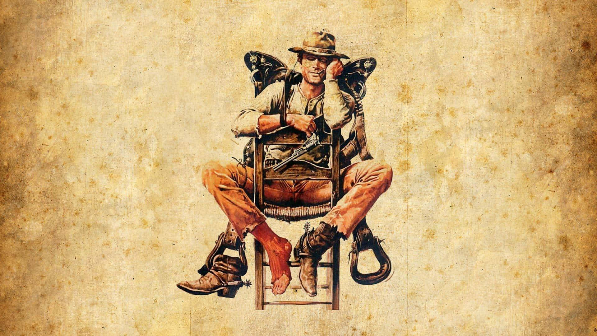 Cute Western Man Chair, rugged cowboy, rifle, Full HD Desktop Wallpaper