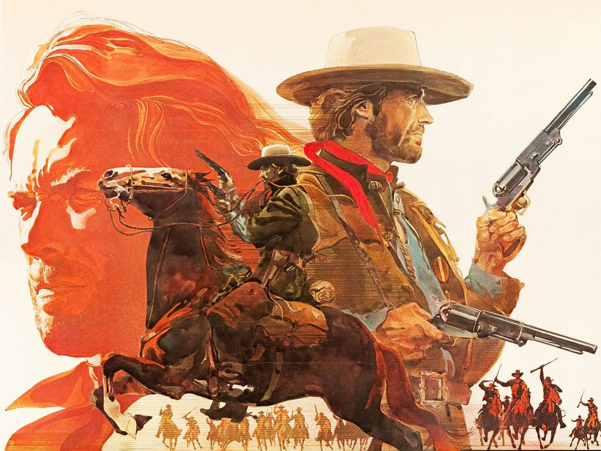 cowboy, horseback, revolvers, Full HD Desktop Wallpaper