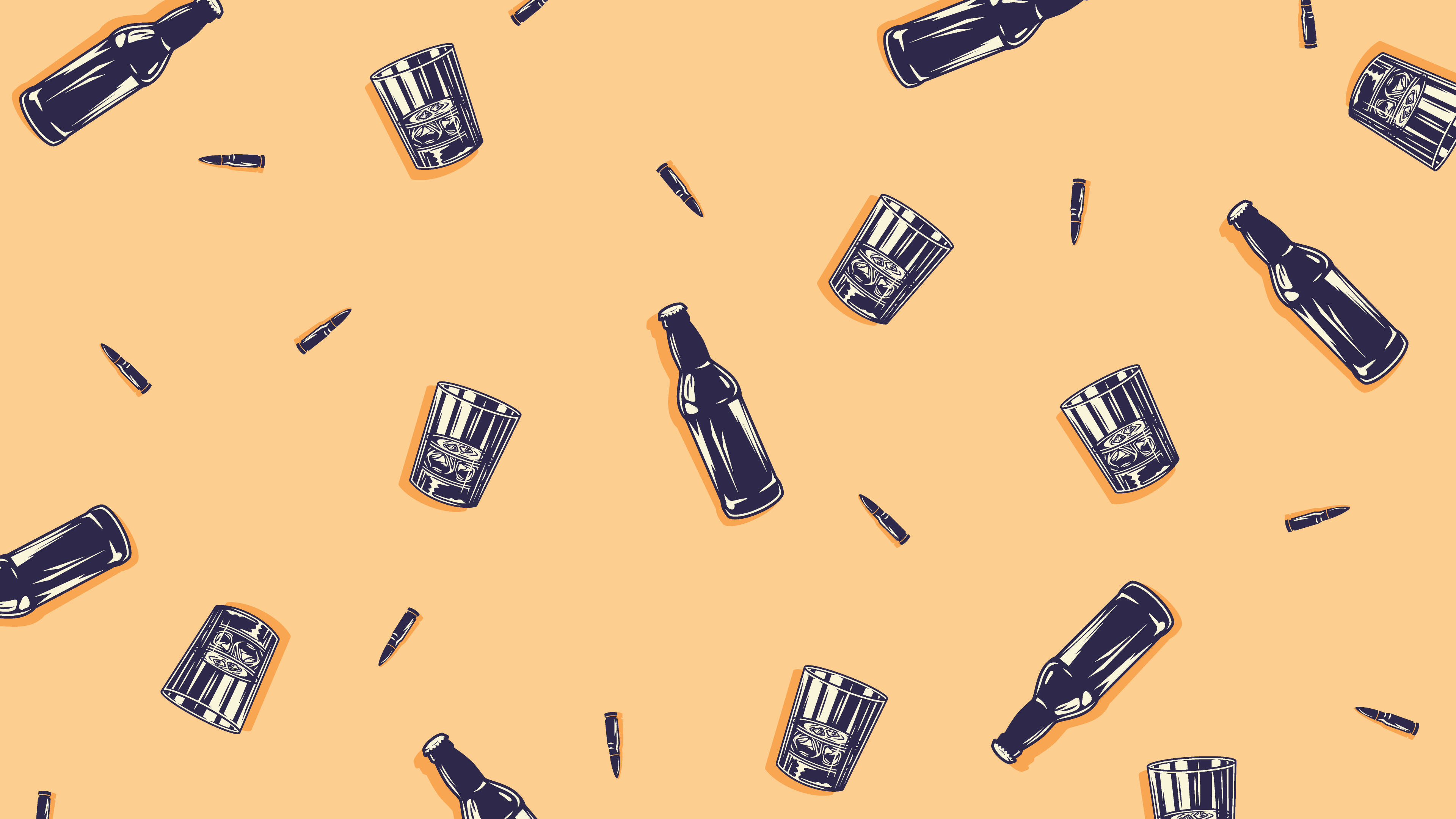 Western Tavern Aesthetic, dark blue beer bottles, glasses, 4K Desktop Wallpaper