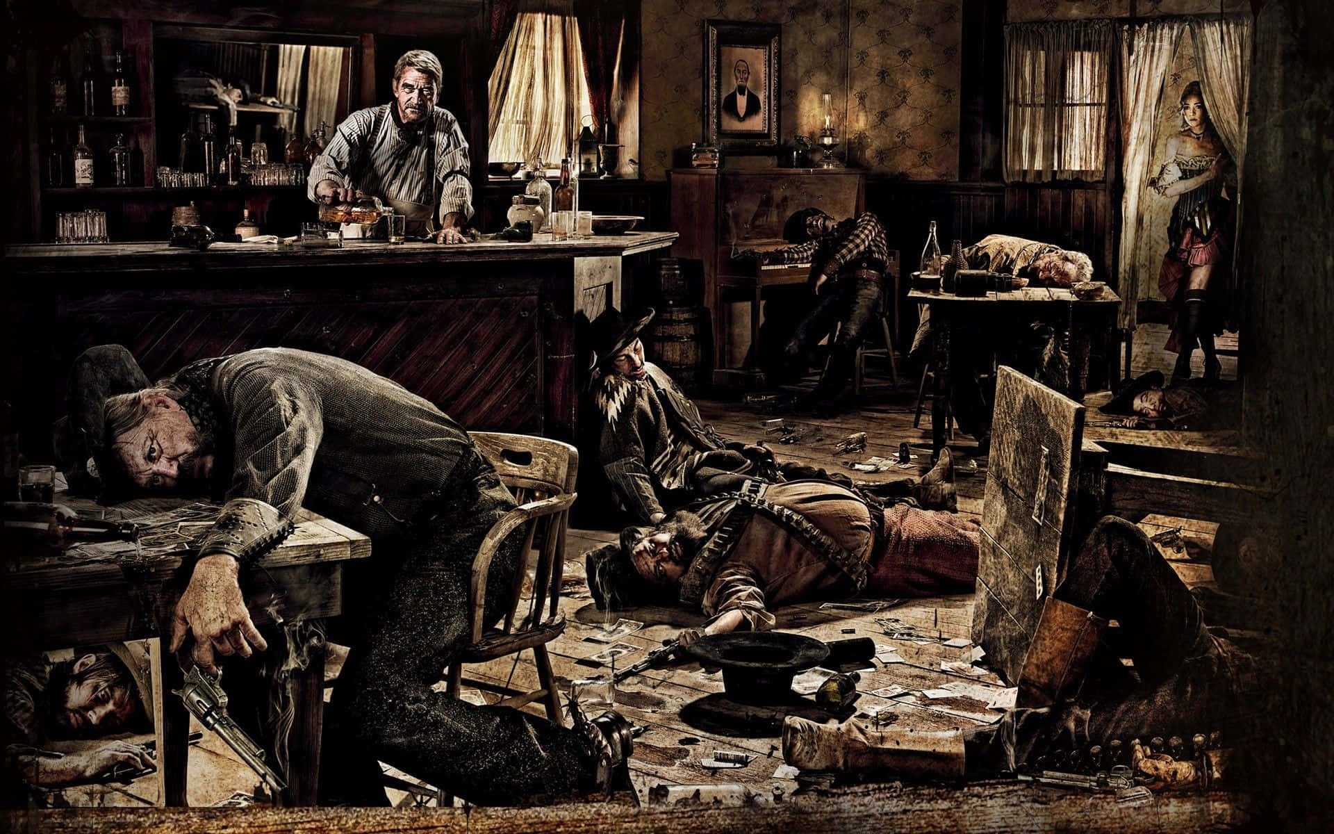 Wild West Scene, saloon, shootout, Full HD Desktop Wallpaper