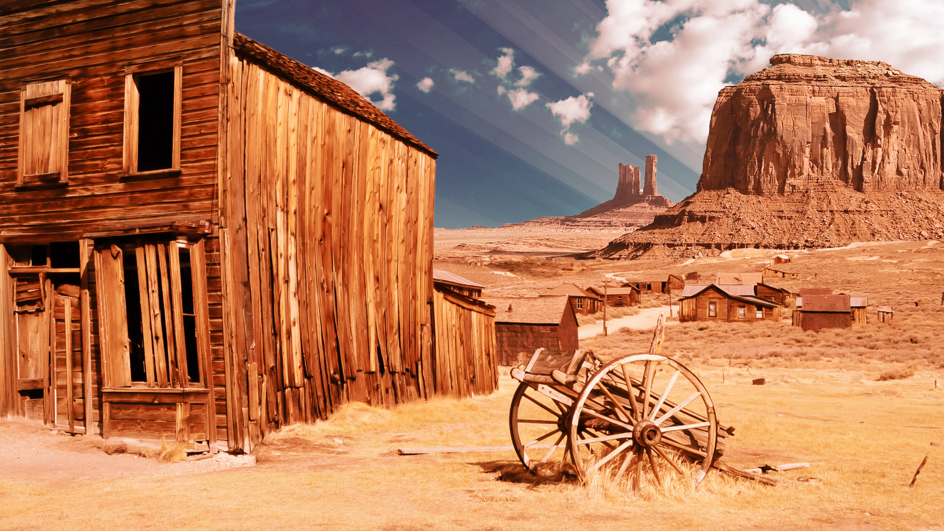 Western Aesthetic, ghost town, weathered wooden saloon, 4K Desktop Wallpaper