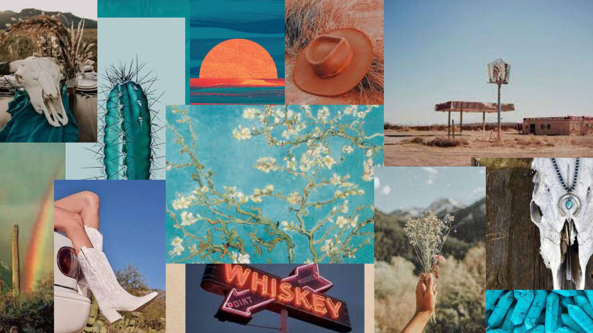 country western collage whiskey, desert motifs, cacti, Full HD Desktop Wallpaper