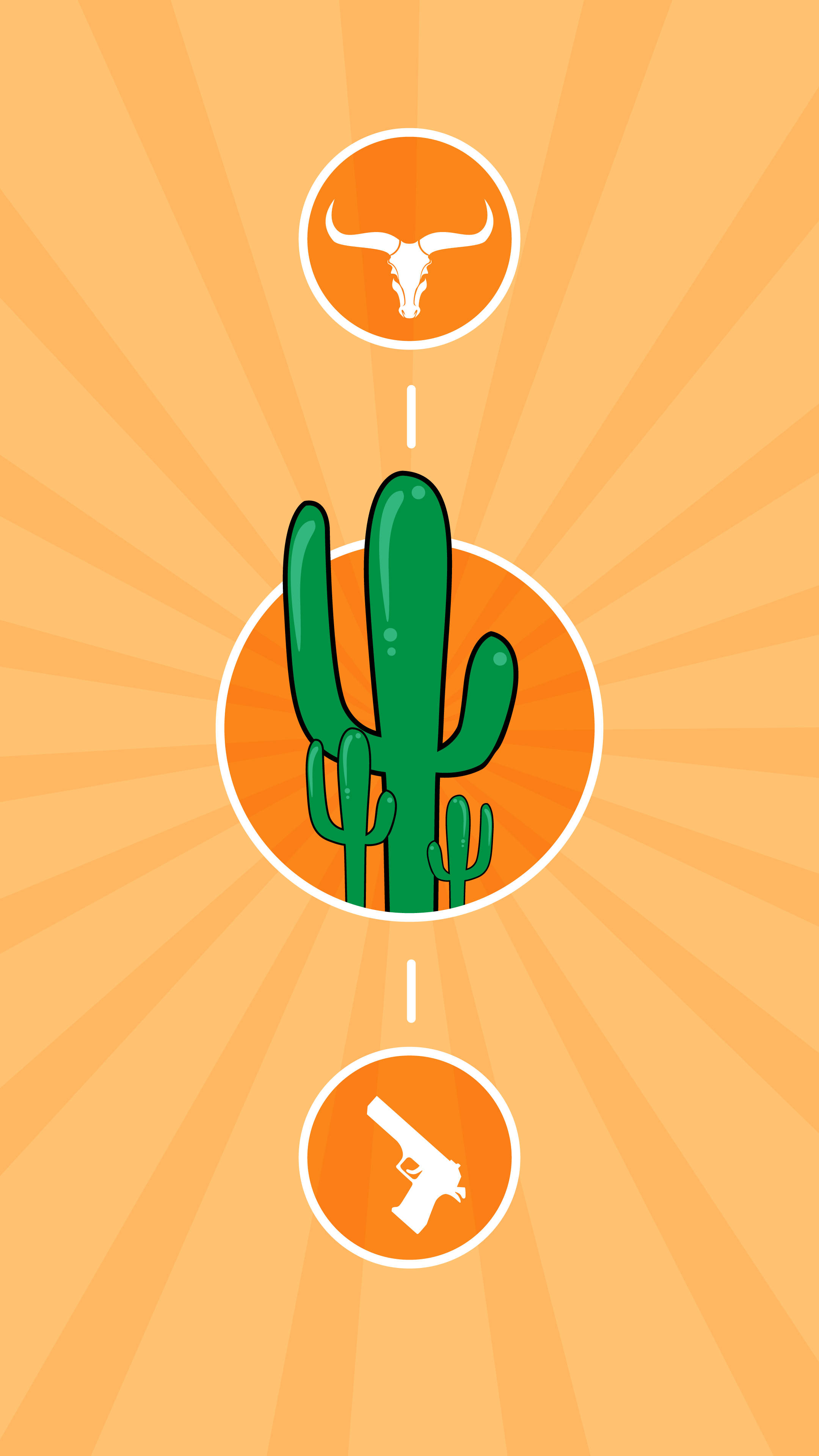 Western Cartoon Aesthetic, green cactus, bull skull, 4K Phone Wallpaper