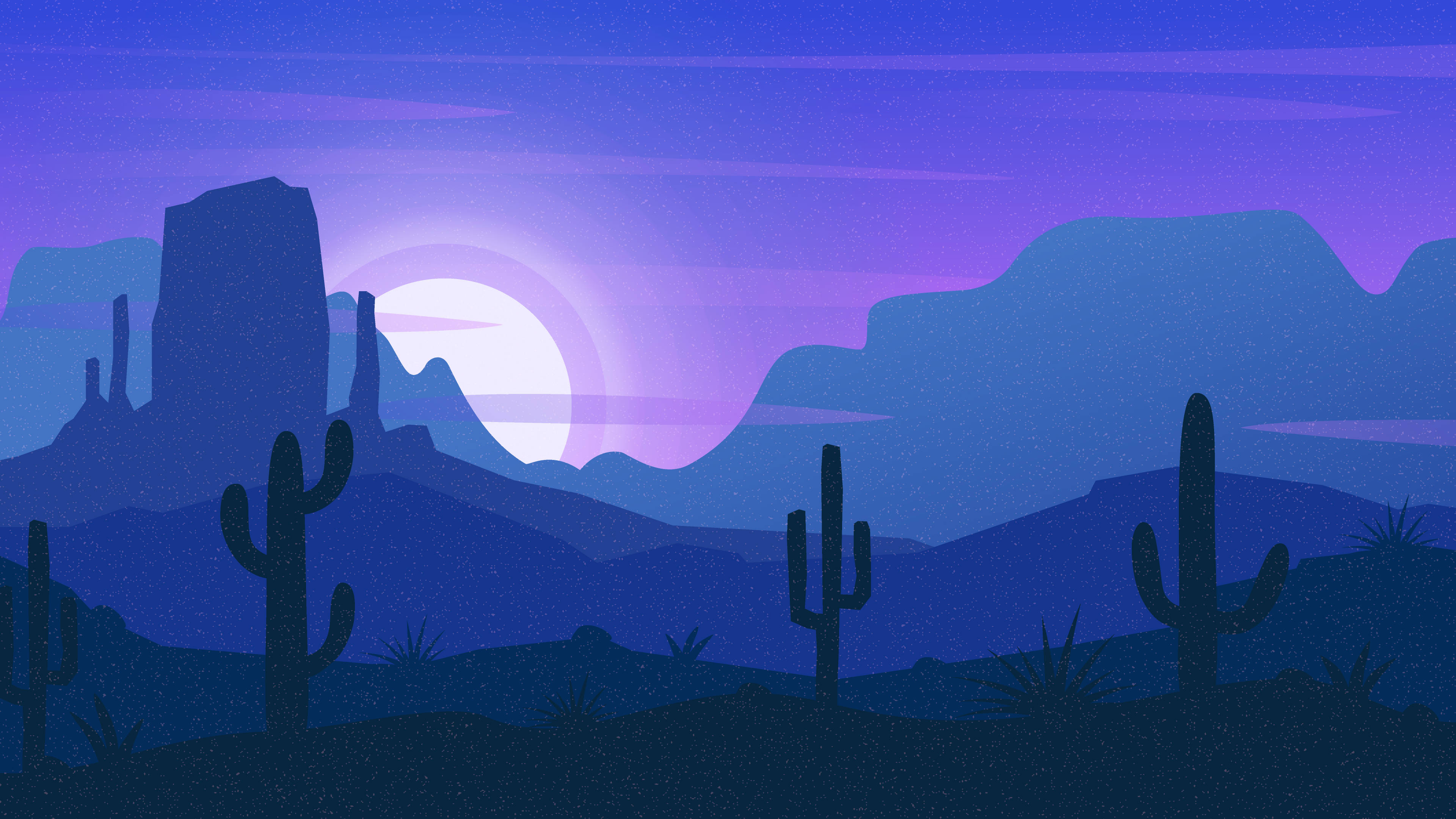 Midnight Western Aesthetic, desert landscape, twilight, 4K Desktop Wallpaper