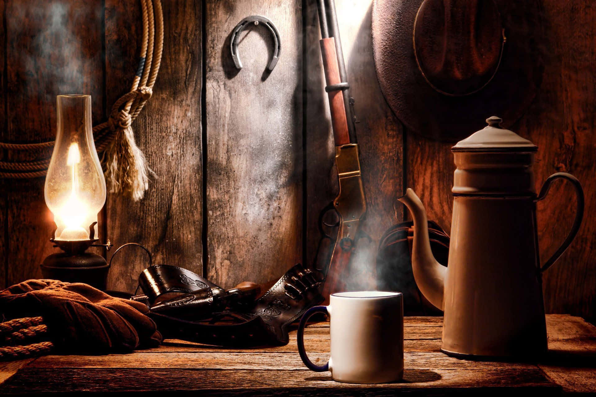 western cowboy desktop, lone cowboy, rustic wooden interior, Full HD Desktop Wallpaper