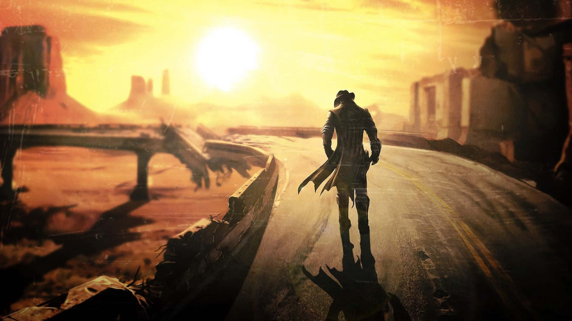 western cowboy desktop, sunset, desolate highway, Full HD Desktop Wallpaper