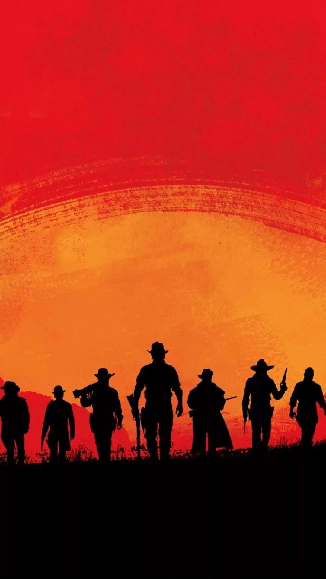 Western Cowboy iPhone, fiery red and orange sunset sky, silhouetted cowboys, Full HD Phone Wallpaper