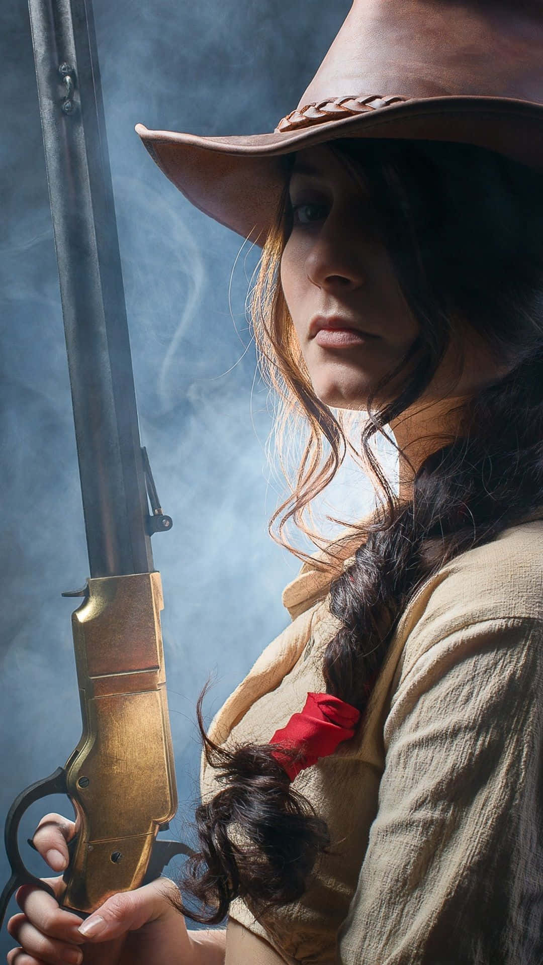 Western Cowboy iPhone, cowboy hat, smoking rifle, Full HD Phone Wallpaper