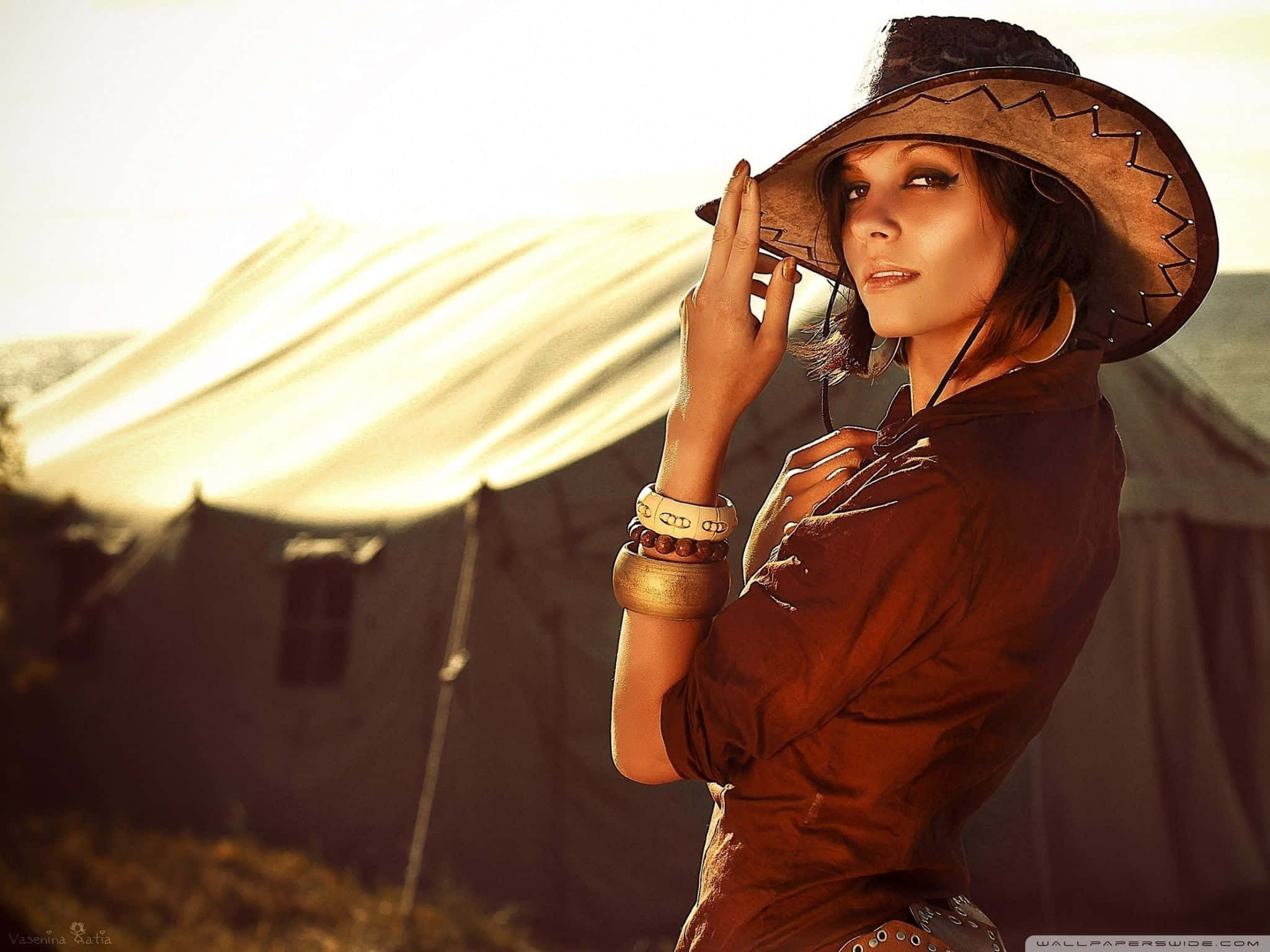 cowboy hat, wide-brimmed hat, brown outfit, Full HD Desktop Wallpaper