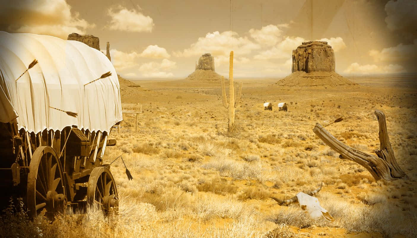 vintage covered wagon, sunbaked desert, distant buttes, HD Desktop Wallpaper