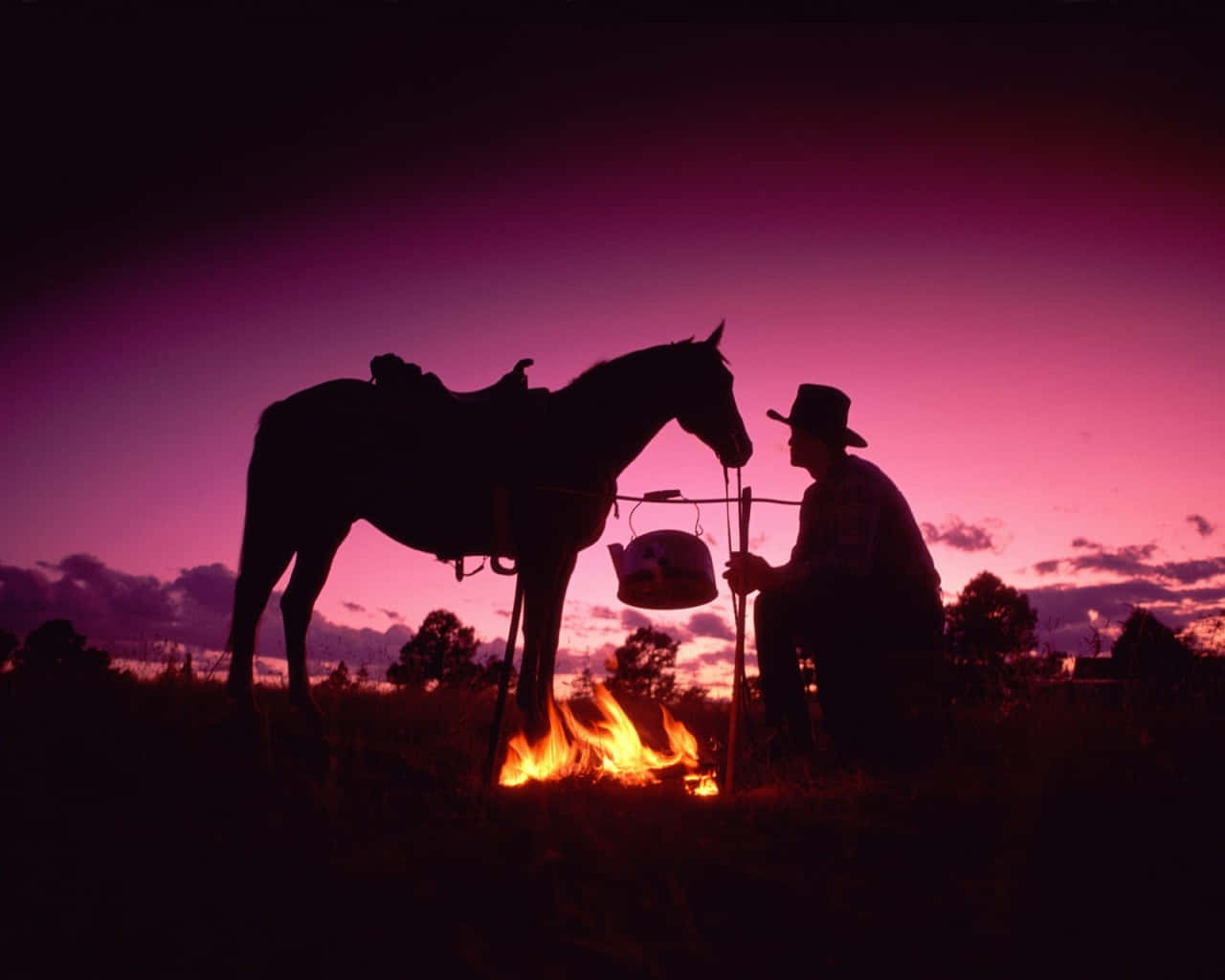 Western Desktop, cowboy, vibrant purple sunset, HD Desktop Wallpaper