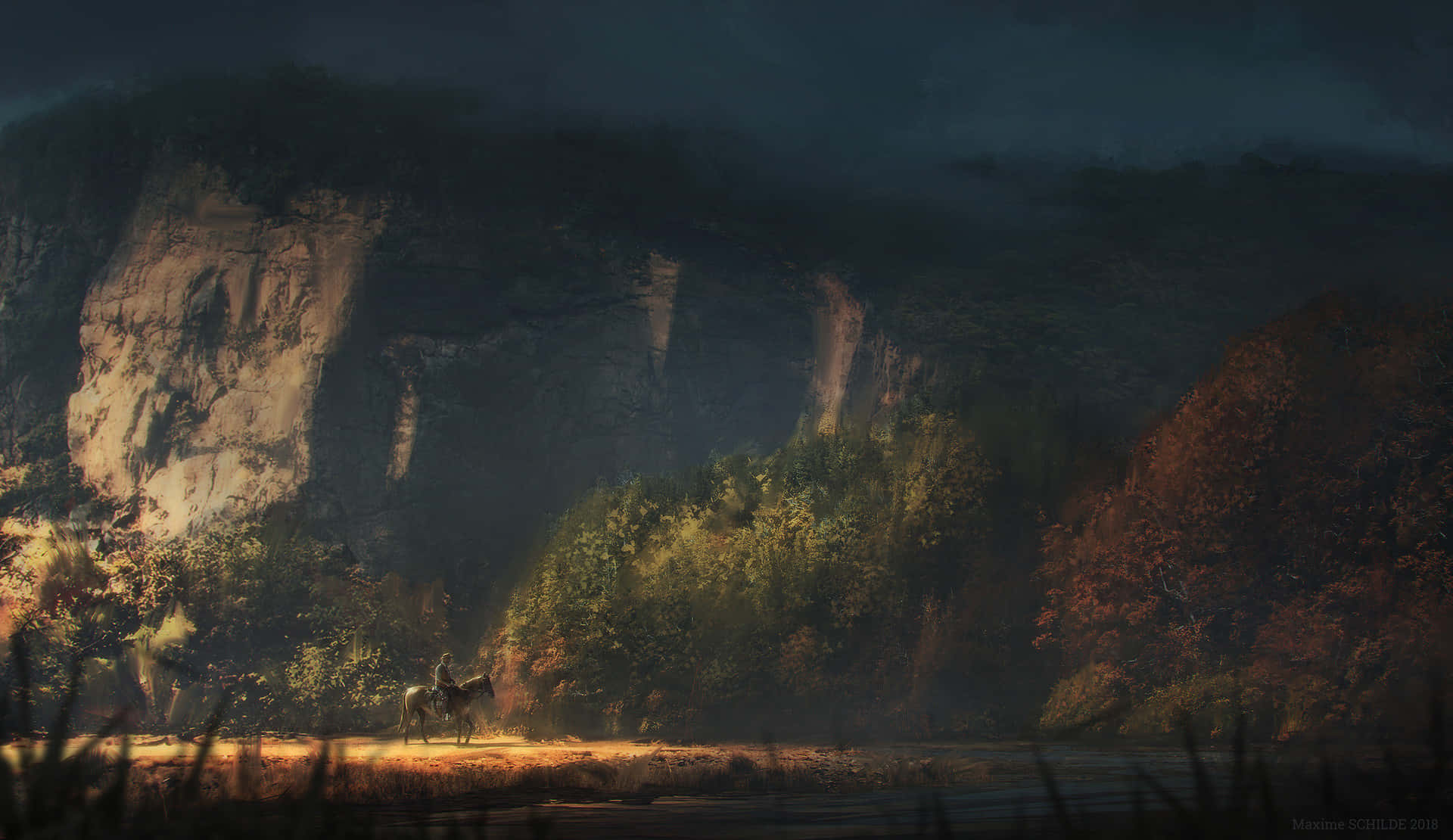 Western Desktop, dusk, misty forest clearing, Full HD Desktop Wallpaper