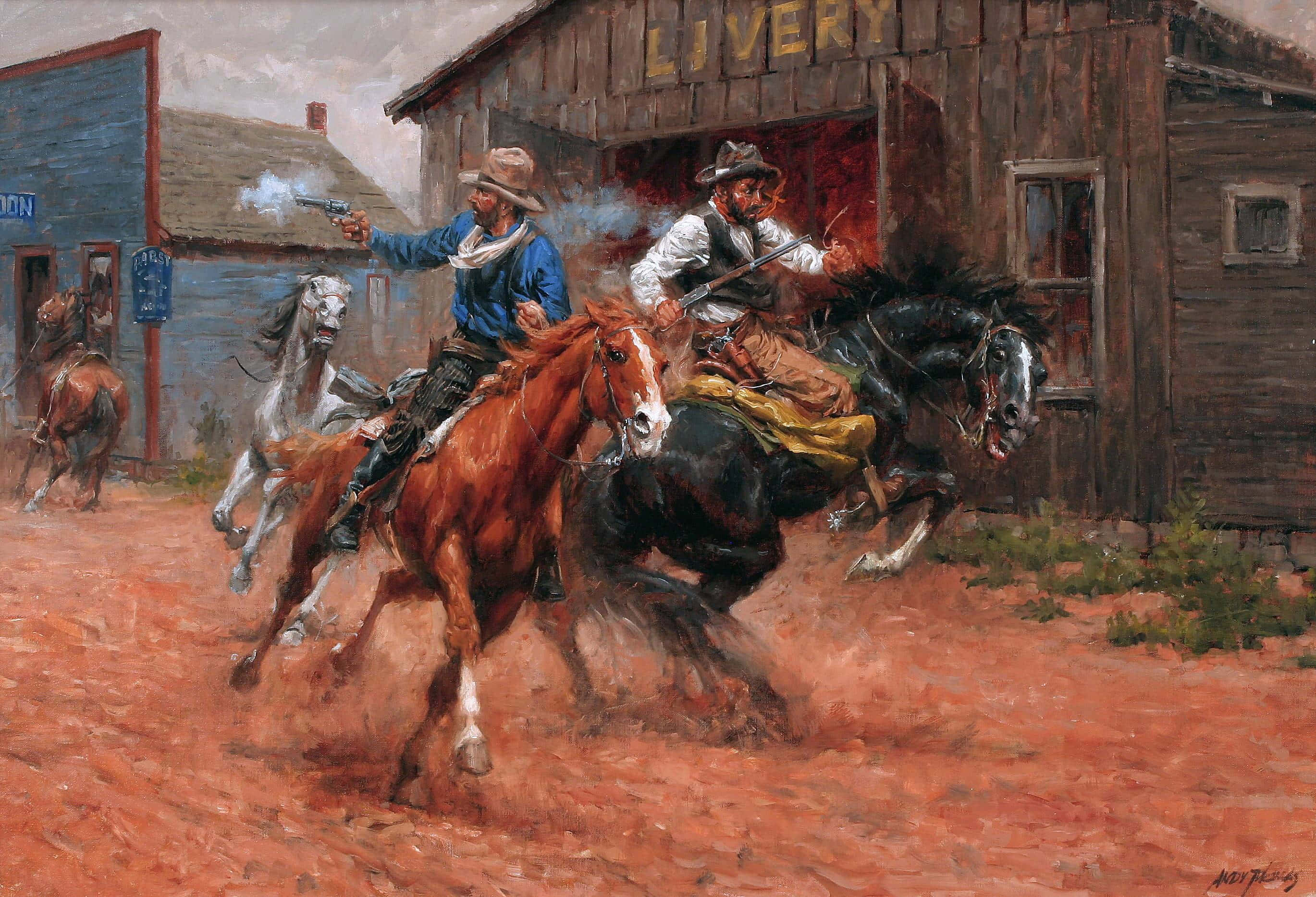 Western Desktop, cowboys, galloping horses, 2K Desktop Wallpaper