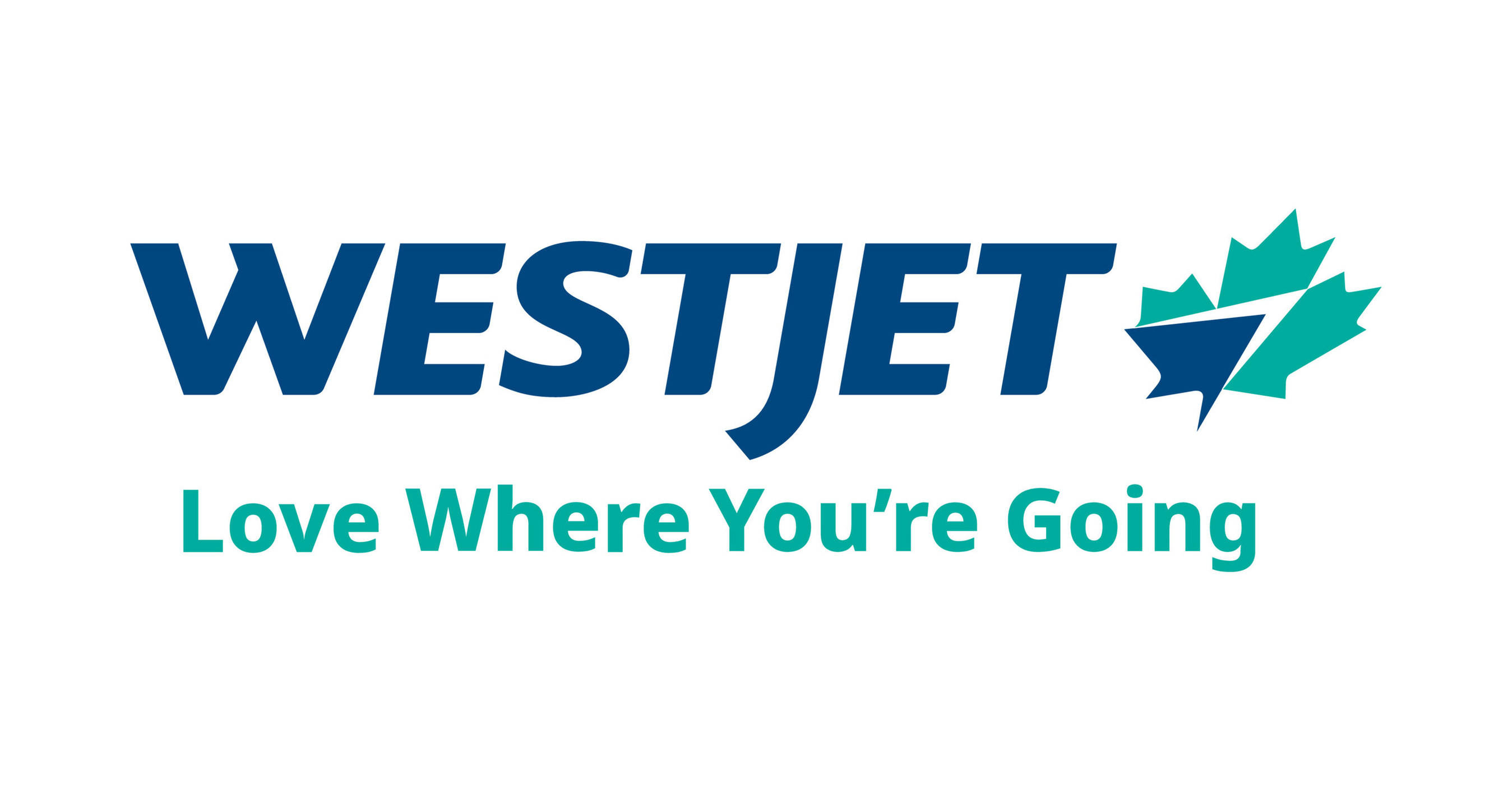 WestJet, blue text, teal maple leaf, 2K Desktop Wallpaper