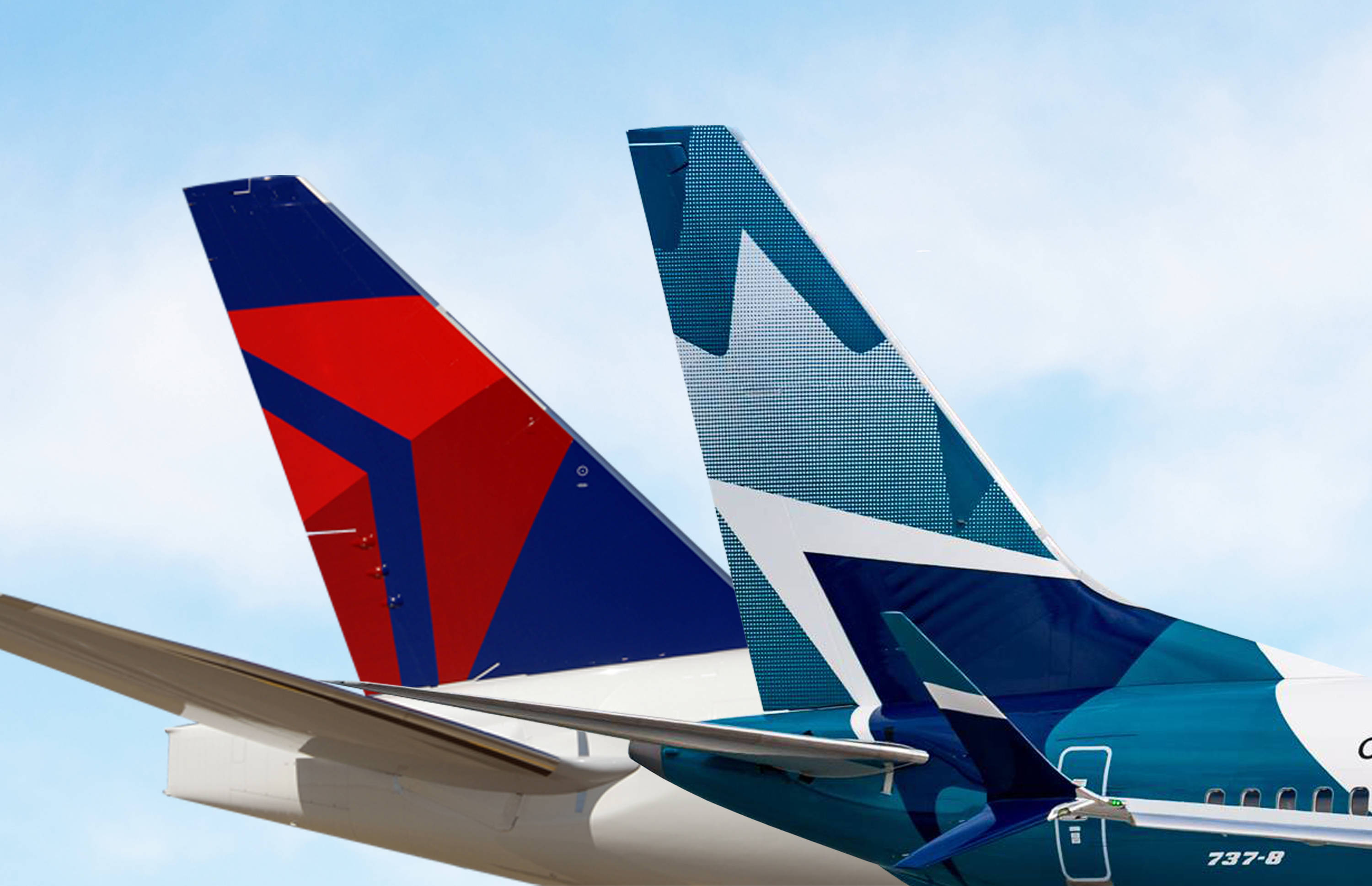 WestJet, airplane rear end, red blue and teal livery, 2K Desktop Wallpaper