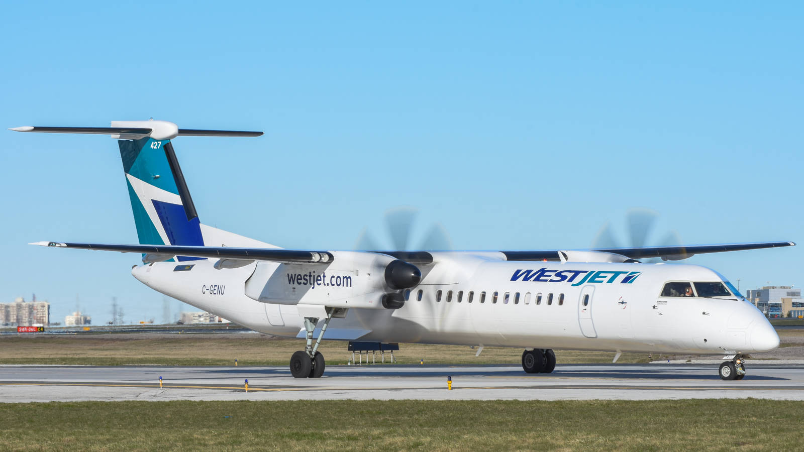 WestJet, turboprop airplane, blue tail markings, HD Desktop Wallpaper
