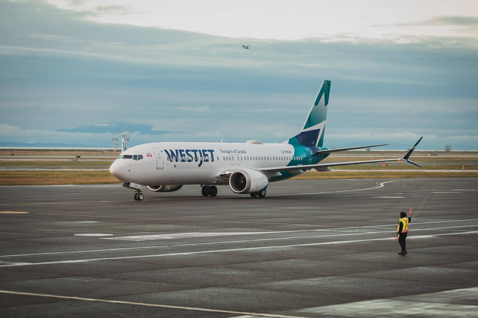 WestJet, airplane, cloudy airport tarmac, Full HD Desktop Wallpaper