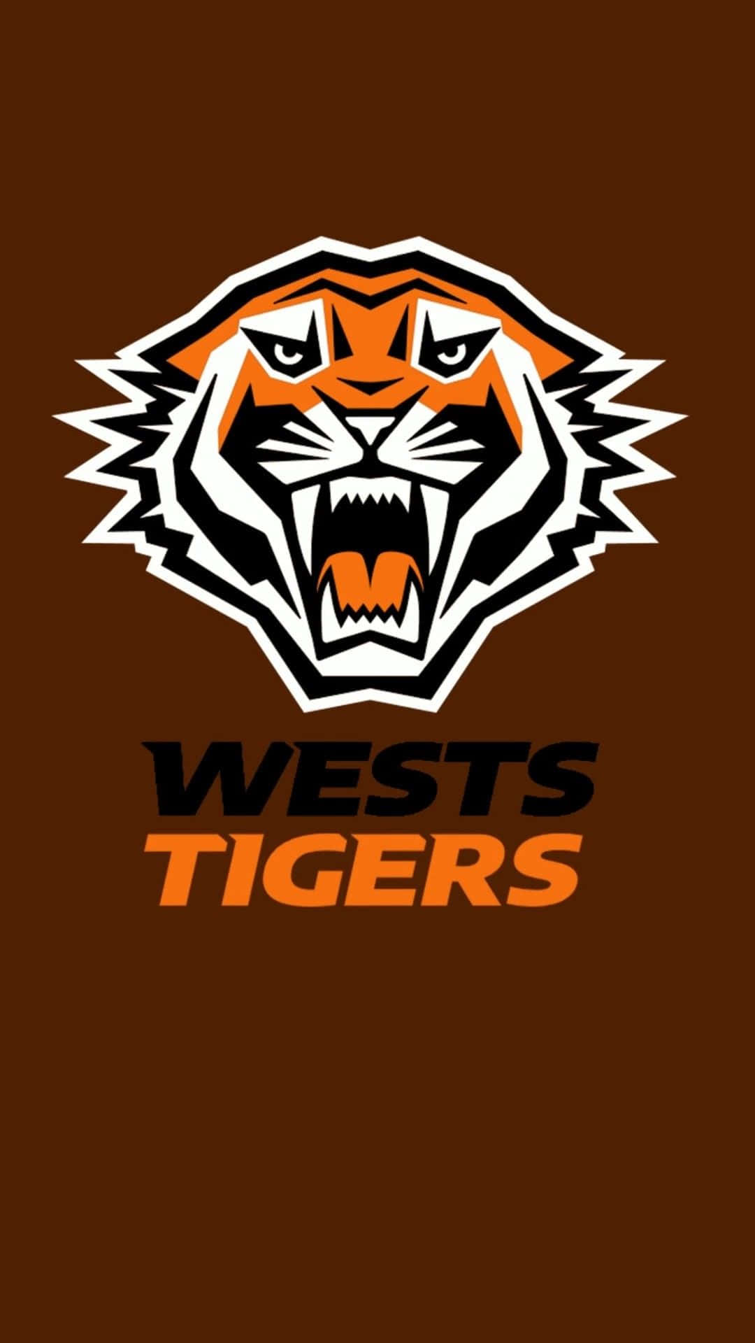 Wests Tigers, orange black and white stripes, solid brown background, Full HD Phone Wallpaper