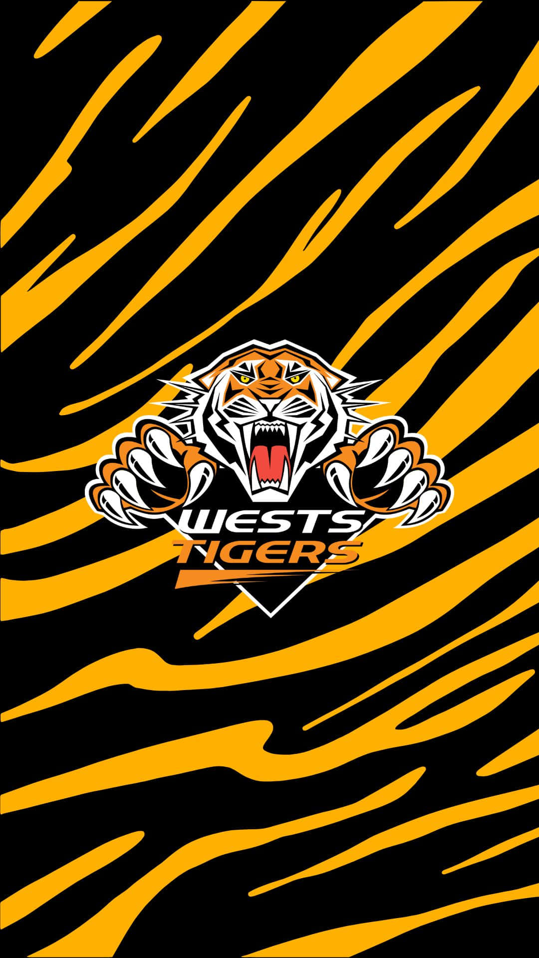 Wests Tigers, tiger mascot logo, black and gold tiger stripe background, Full HD Phone Wallpaper