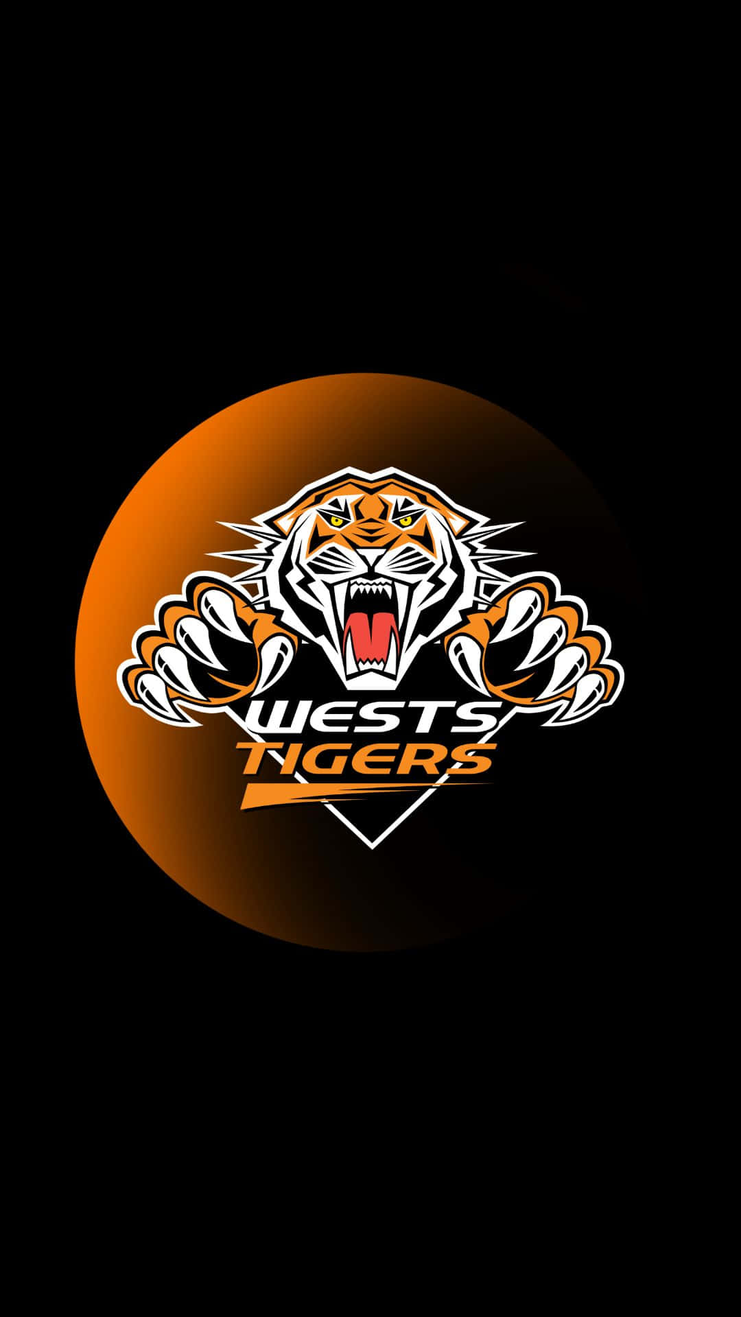 Wests Tigers, tiger logo, orange gradient circle, Full HD Phone Wallpaper