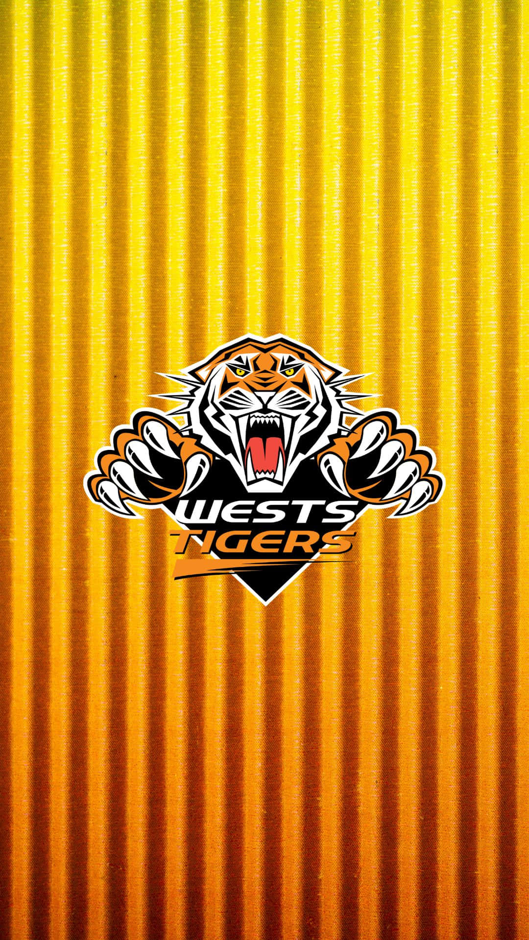 Wests Tigers, tiger logo, golden-orange striped background, Full HD Phone Wallpaper