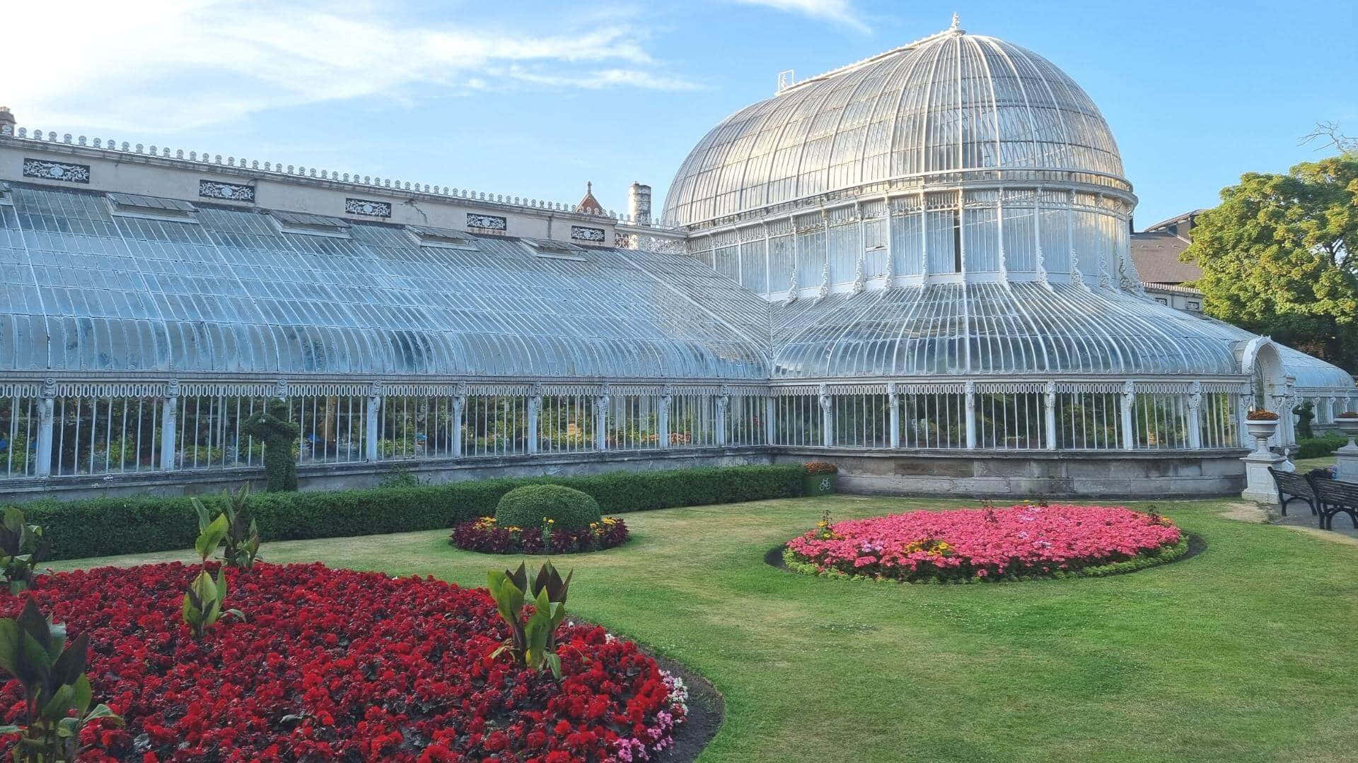 botanical garden, glass greenhouse, domed roof, Full HD Desktop Wallpaper