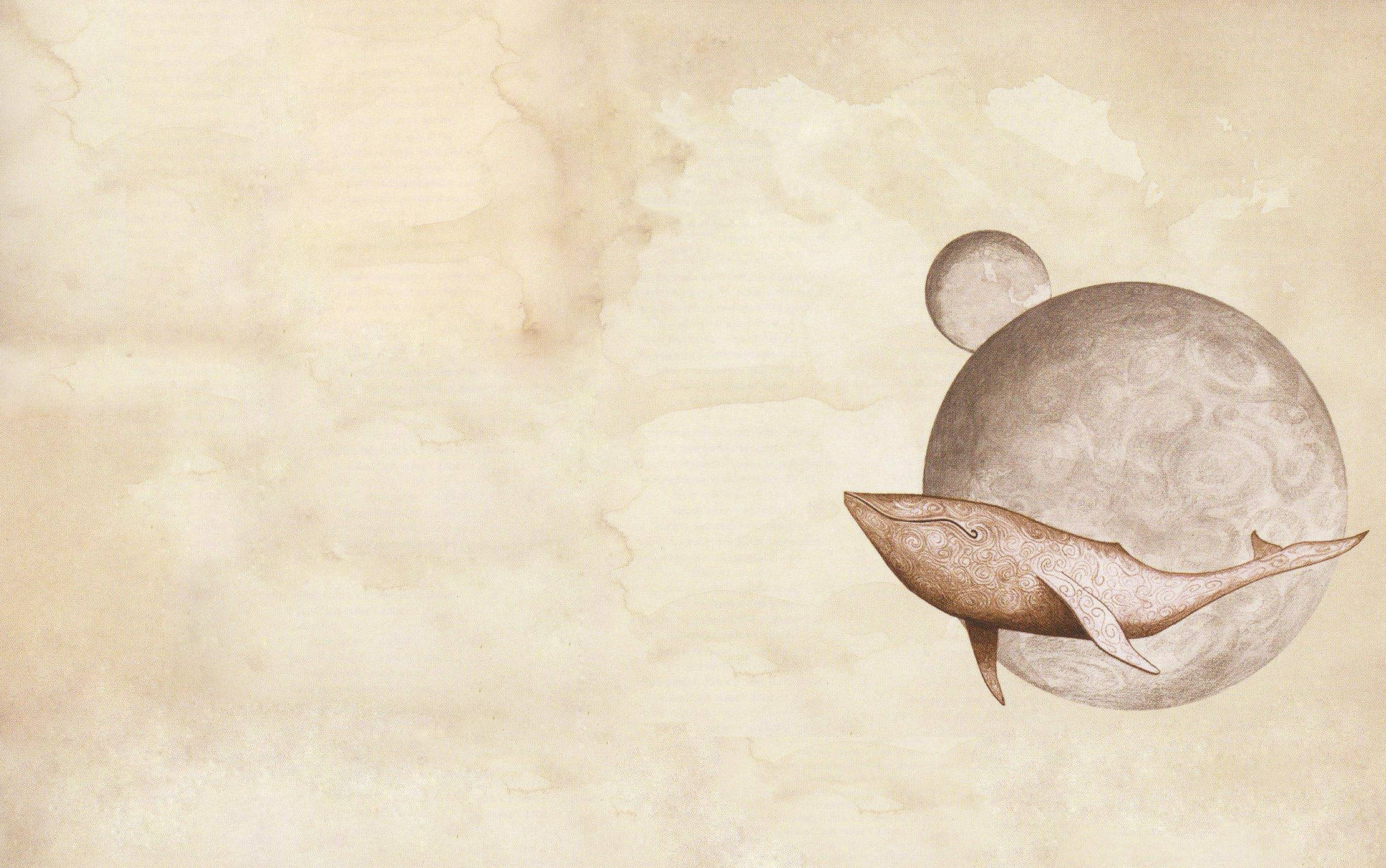 whale, two moons, textured moon, Full HD Desktop Wallpaper