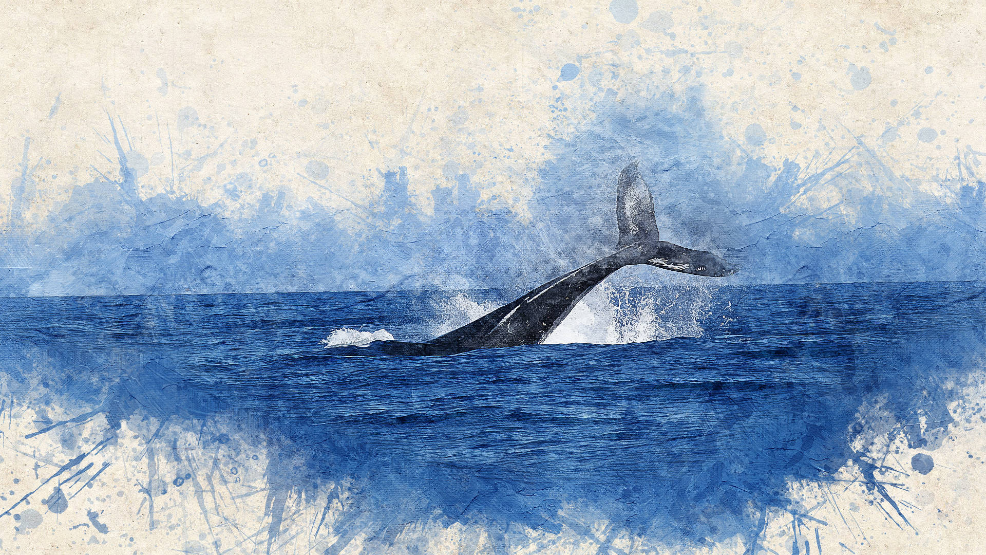 whale, whale tail, watercolor, Full HD Desktop Wallpaper