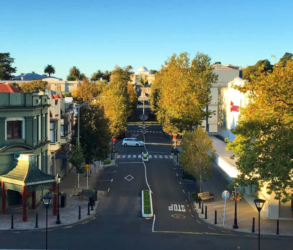 Whanganui, downtown street view, golden morning light, SD Desktop Wallpaper