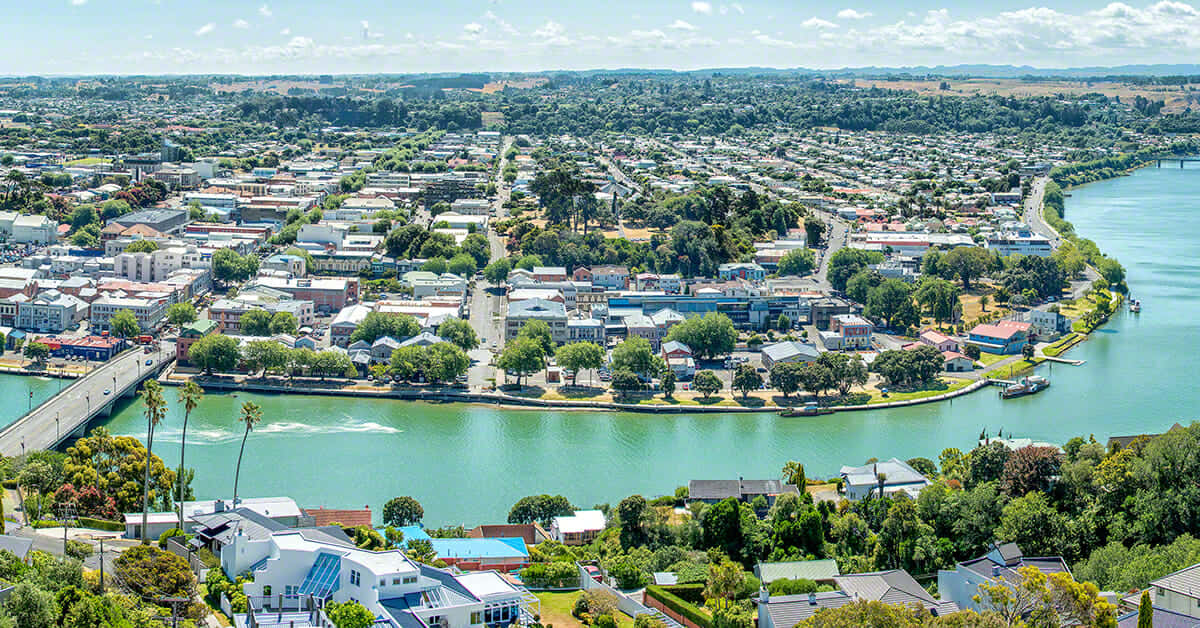 Whanganui River, cityscape, colorful houses, SD Desktop Wallpaper