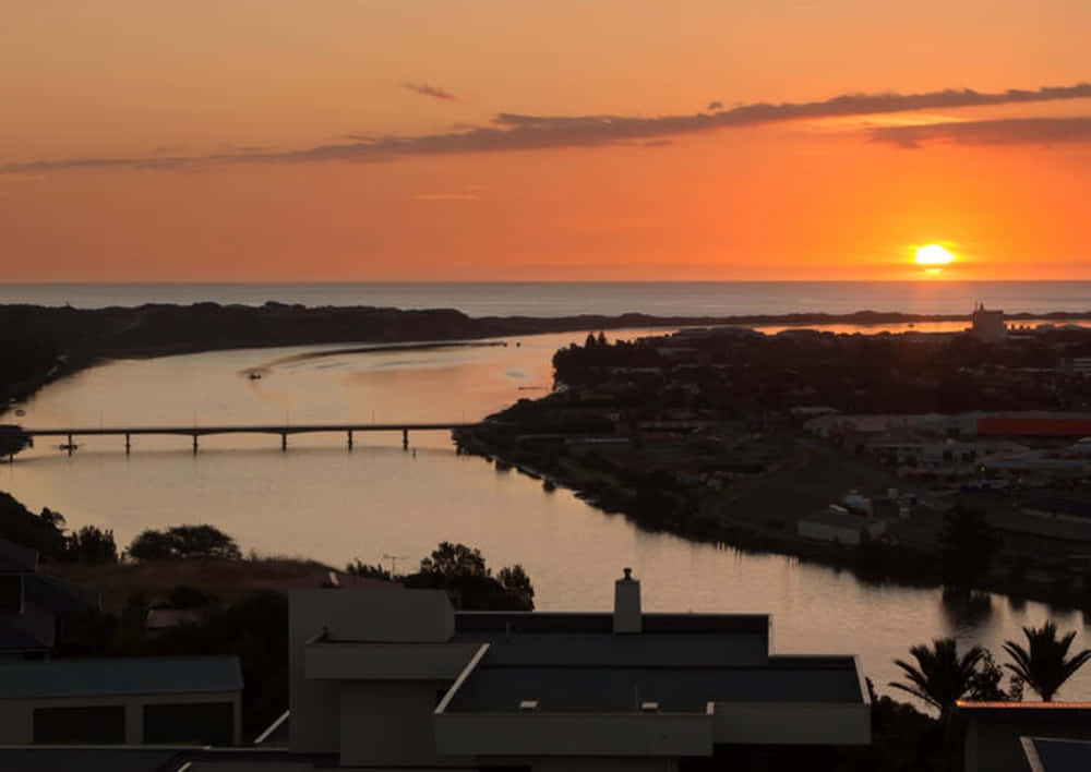 Whanganui River, sunset, fiery orange sky, SD Desktop Wallpaper
