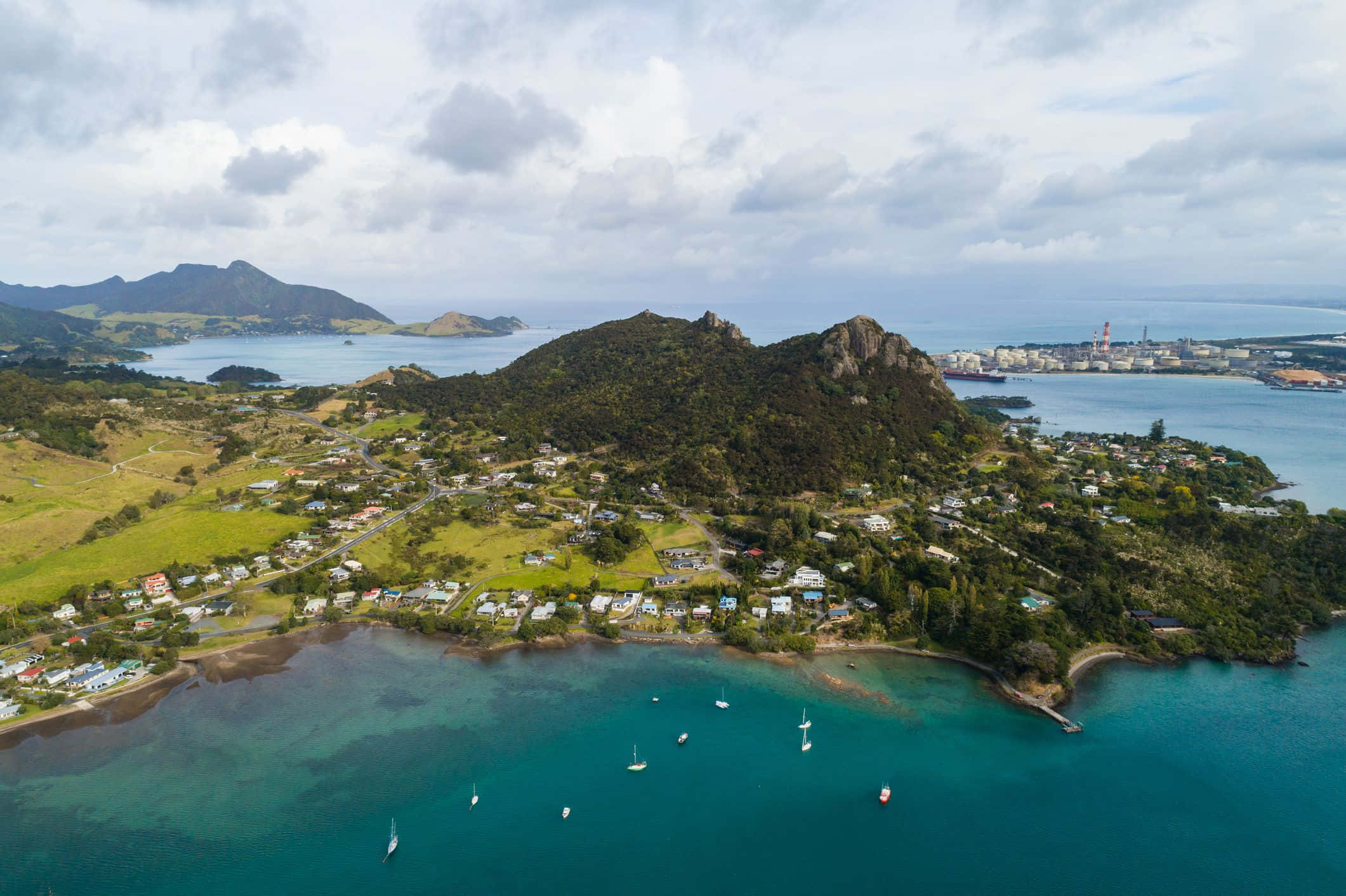 Whangarei, coastal town, lush green hills, Full HD Desktop Wallpaper