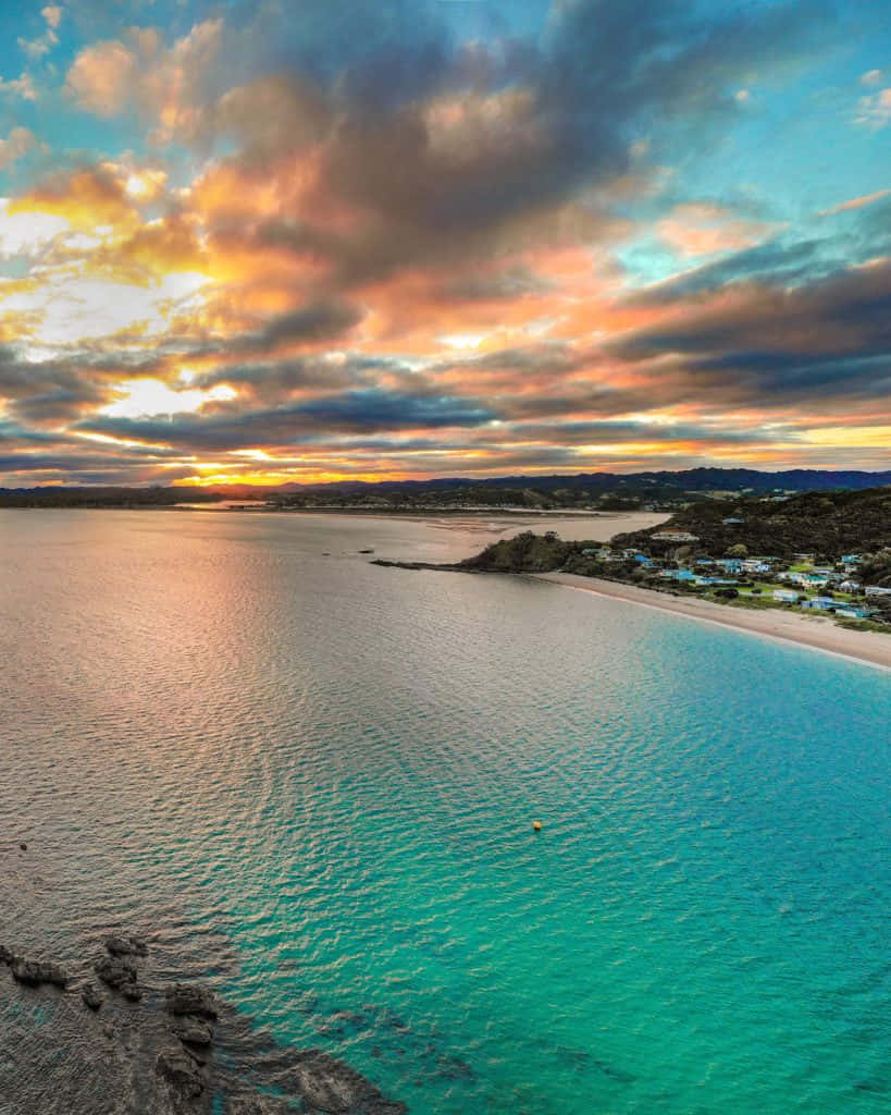 Whangarei, coastal sunset, aerial view, SD Phone Wallpaper