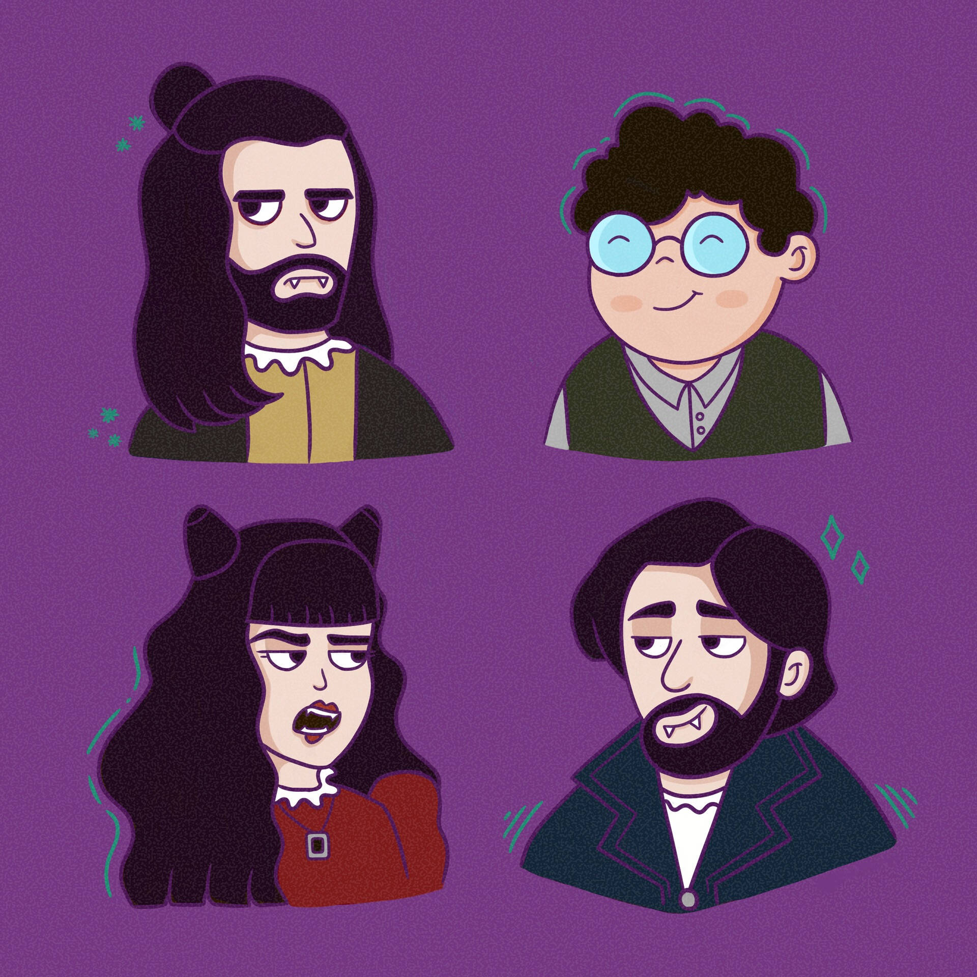 What We Do In The Shadows, vector art, cartoon-style vampire characters, Full HD Desktop Wallpaper