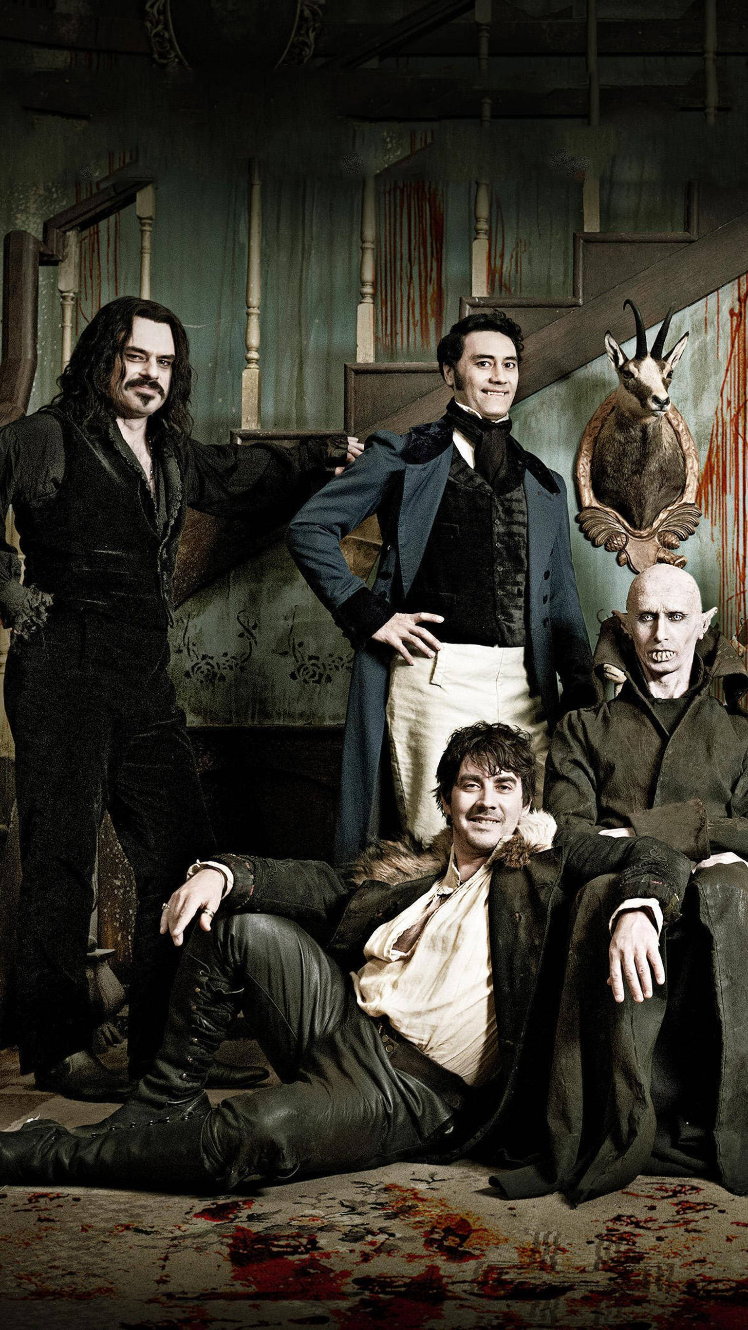 What We Do In The Shadows, gothic attire, bloodstained room, 2K Phone Wallpaper