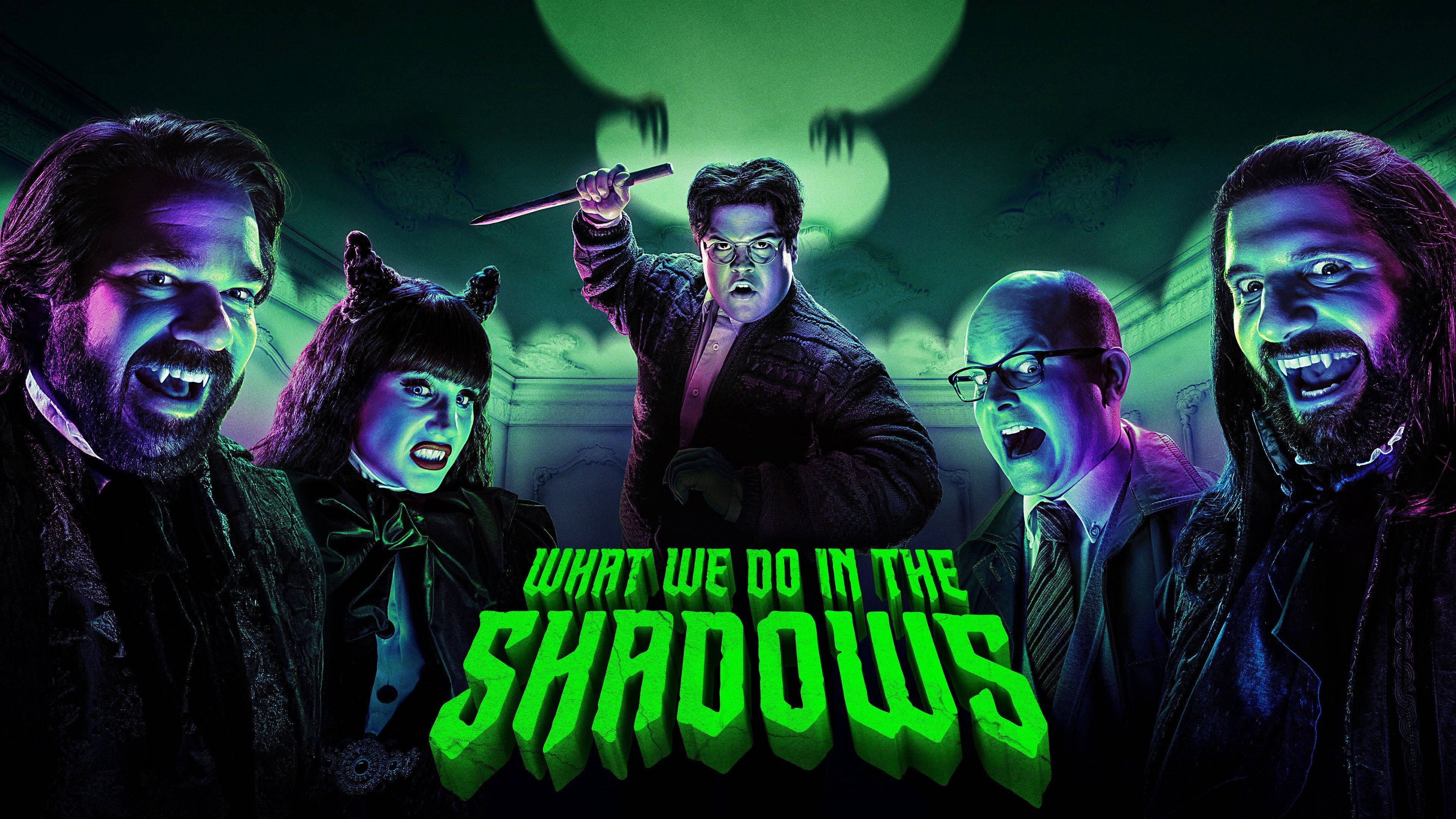 green neon, glowing green moon, five vampire characters, 4K Desktop Wallpaper