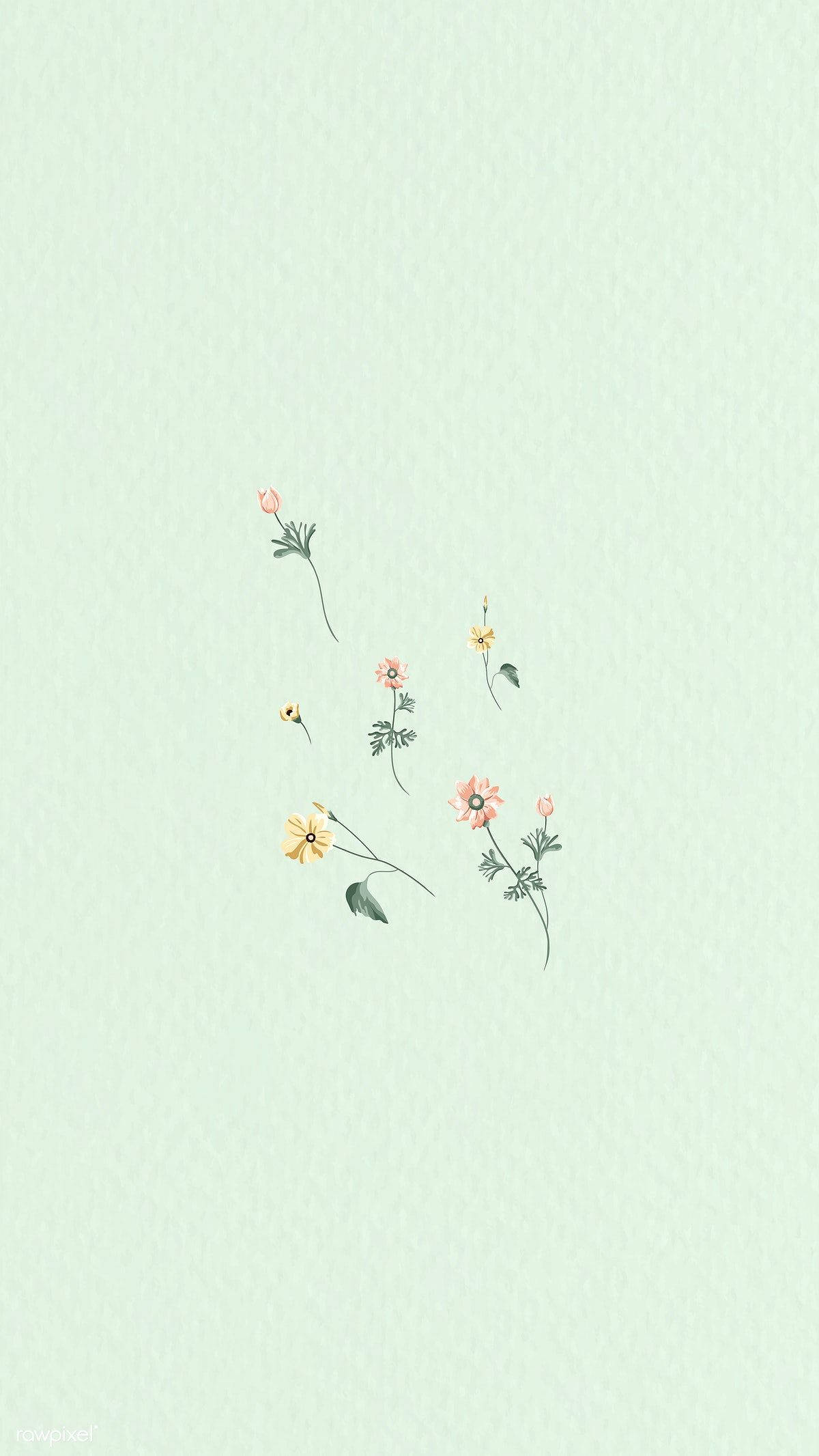 pastel flowers, mint green, textured background, Full HD Phone Wallpaper