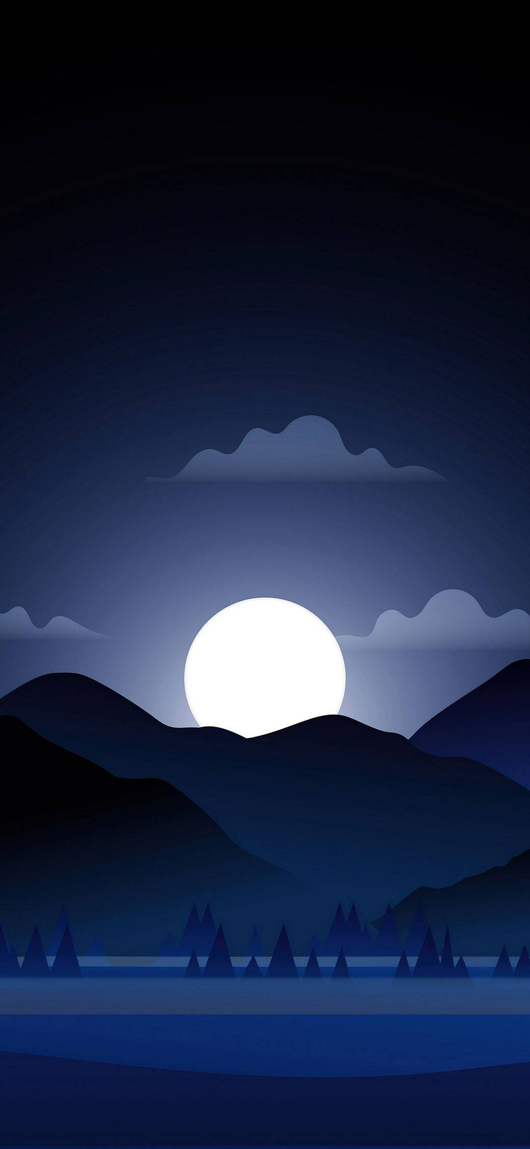 Full Moon, Night, Silhouetted Mountains, Full HD Phone Wallpaper