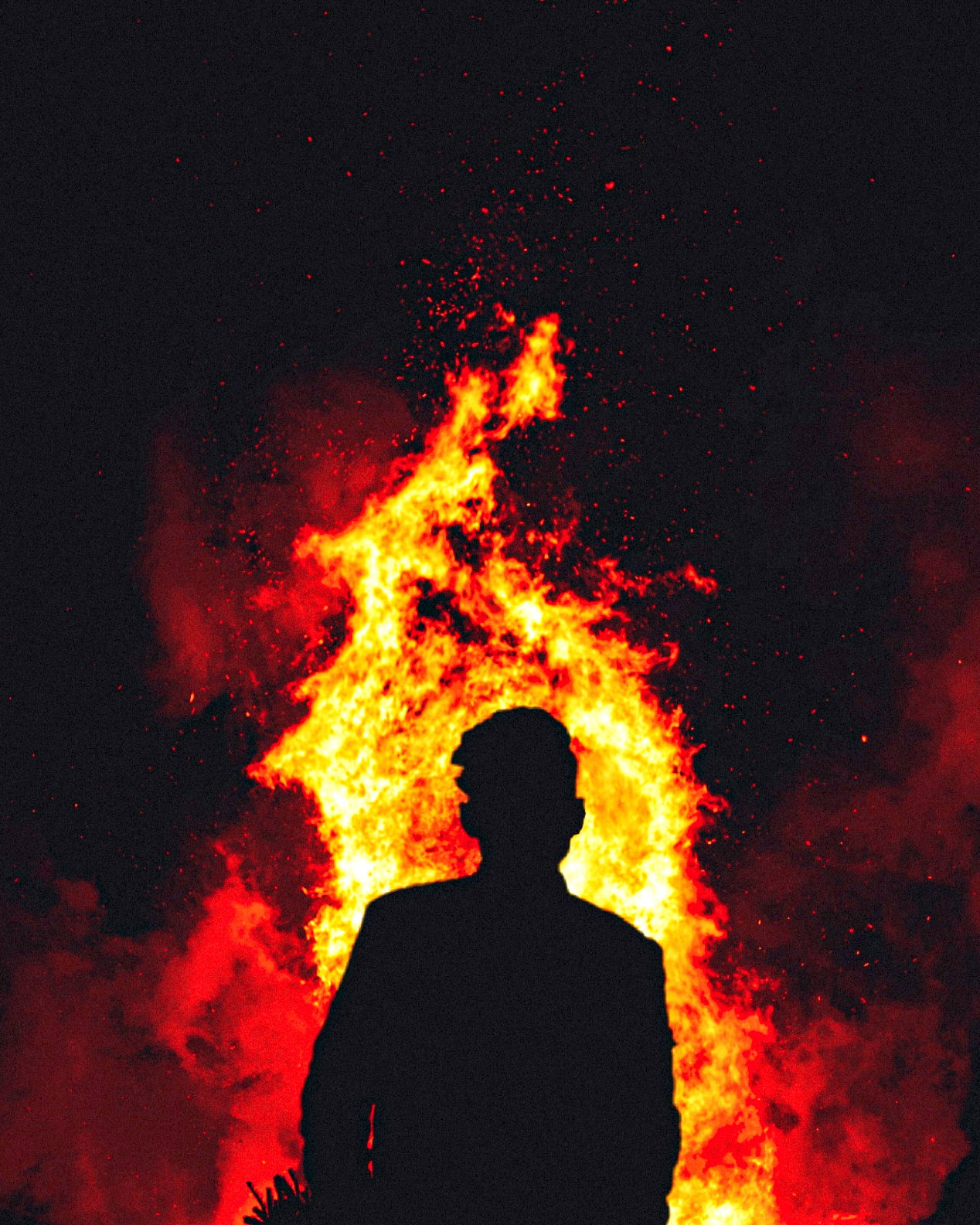 WhatsApp DP Man Fire, silhouette, roaring fire, Full HD Phone Wallpaper