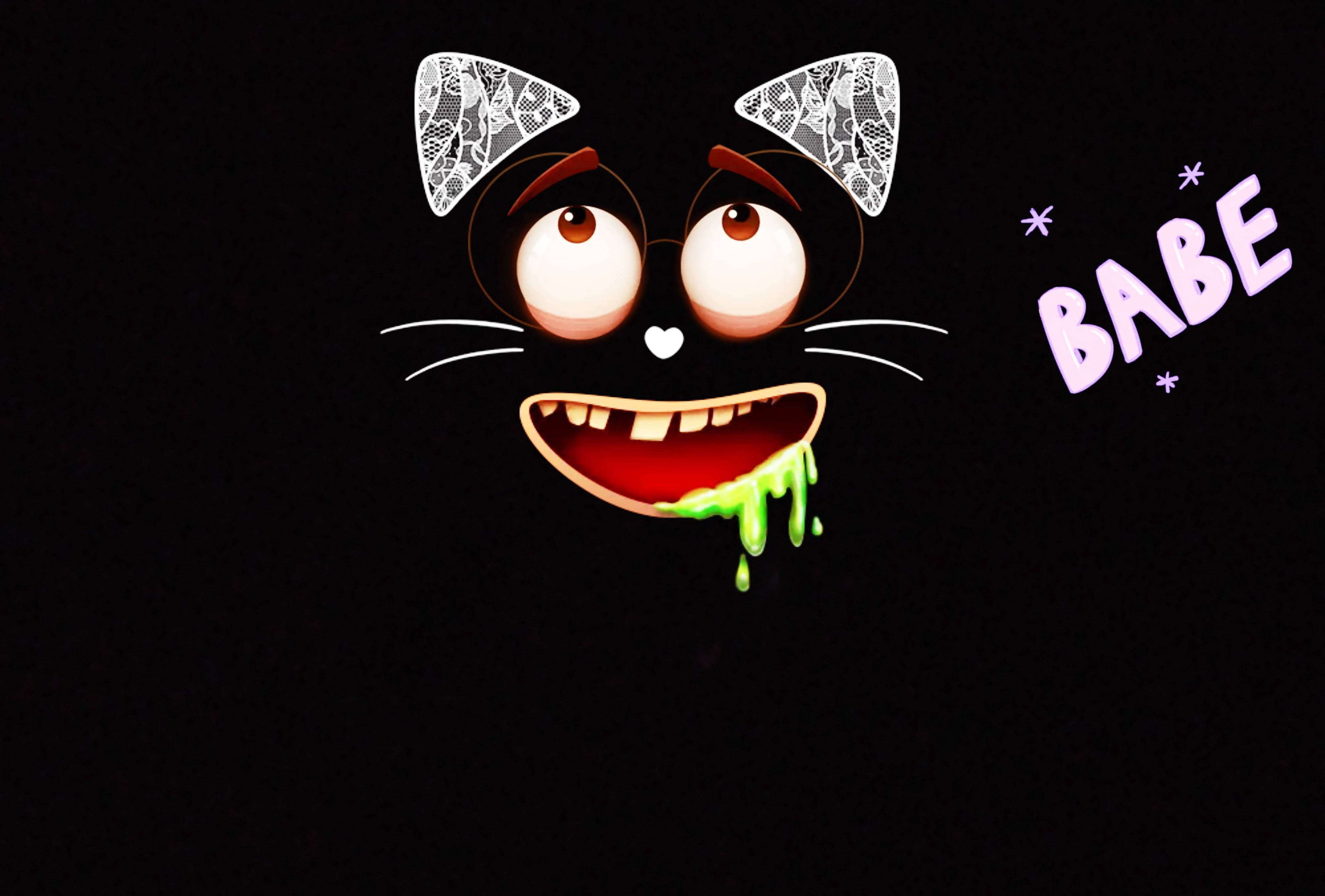 WhatsApp DP Cat Babe, cartoon black cat, lace ears, 4K Desktop Wallpaper