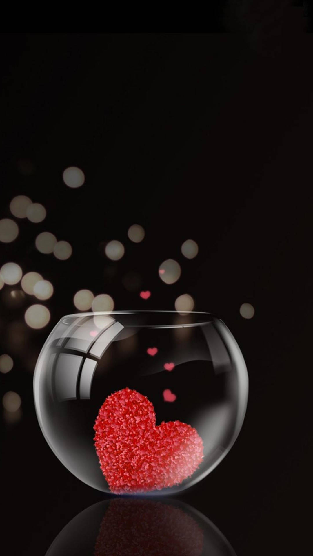 WhatsApp DP Heart Bowl, glass fishbowl, sparkling red heart, Full HD Phone Wallpaper