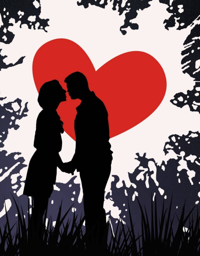 WhatsApp DP, silhouette couple, bold red heart, SD Phone Wallpaper