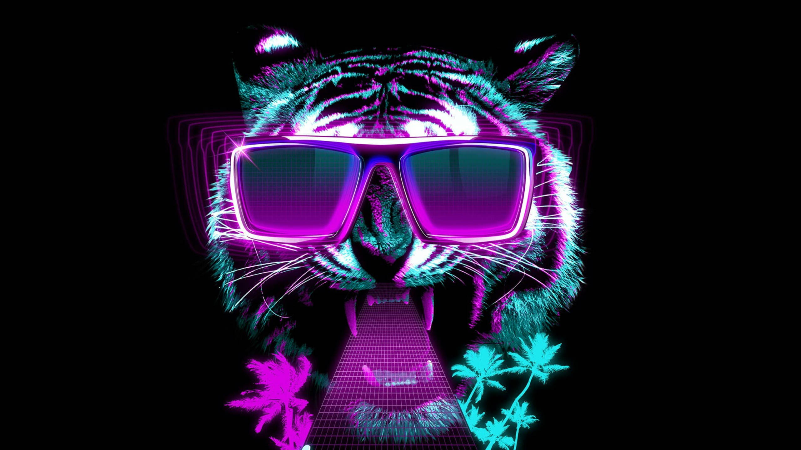 whatsapp, vaporwave, neon tiger, 2K Desktop Wallpaper