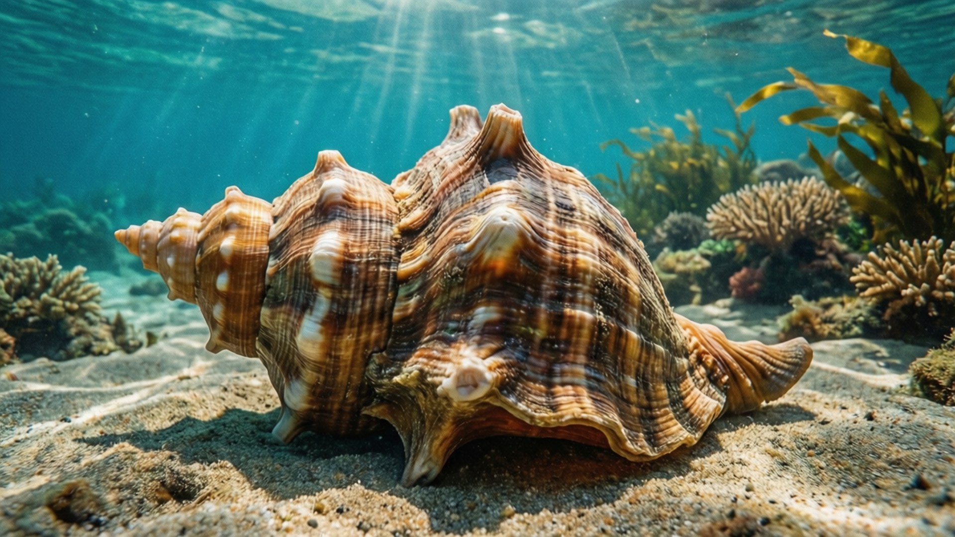Ocean Floor Whelk, whelk shell, sandy seafloor, Full HD Desktop Wallpaper