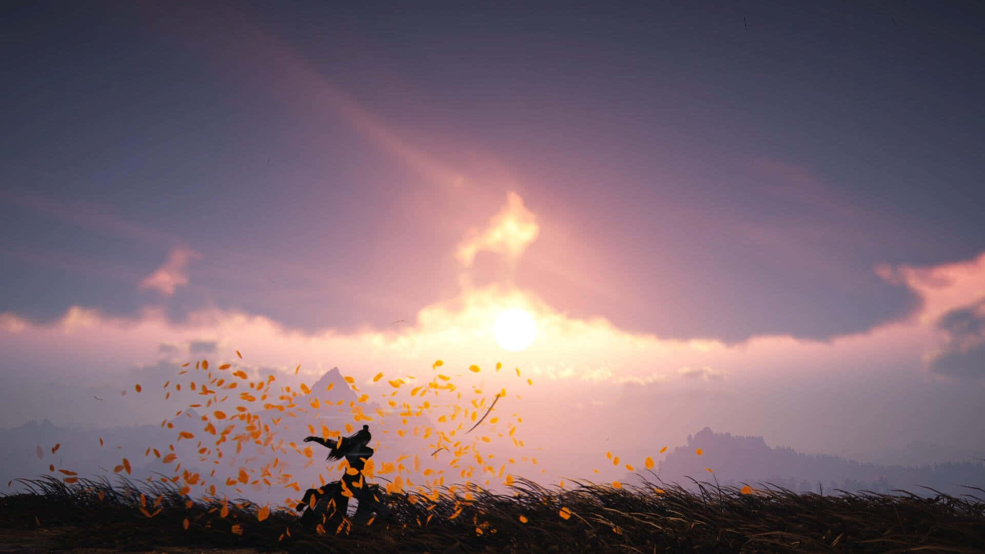 Where Winds Meet, sunset, golden leaves, Full HD Desktop Wallpaper