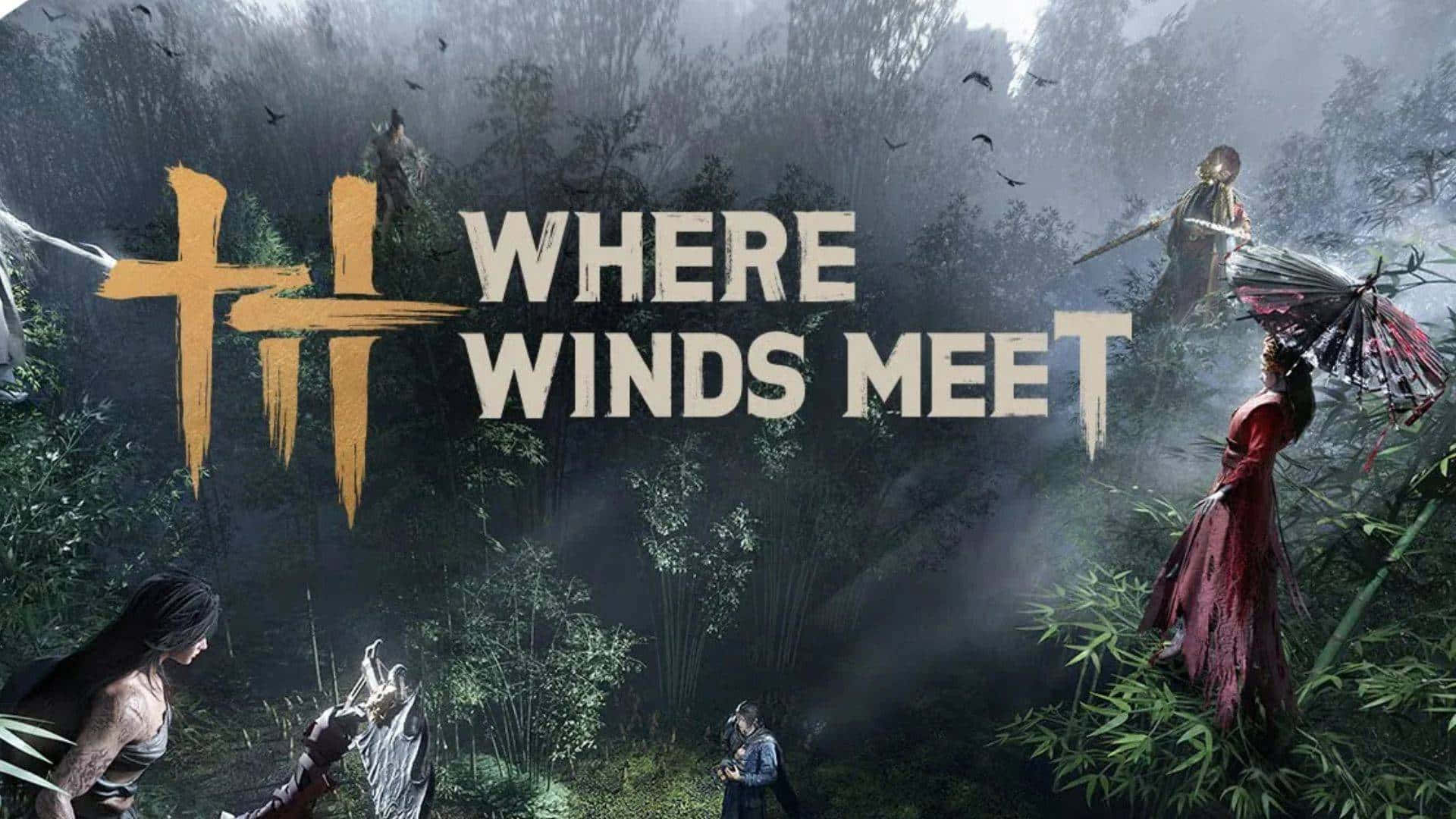 Where Winds Meet, misty bamboo forest, warriors in red and gray robes, Full HD Desktop Wallpaper