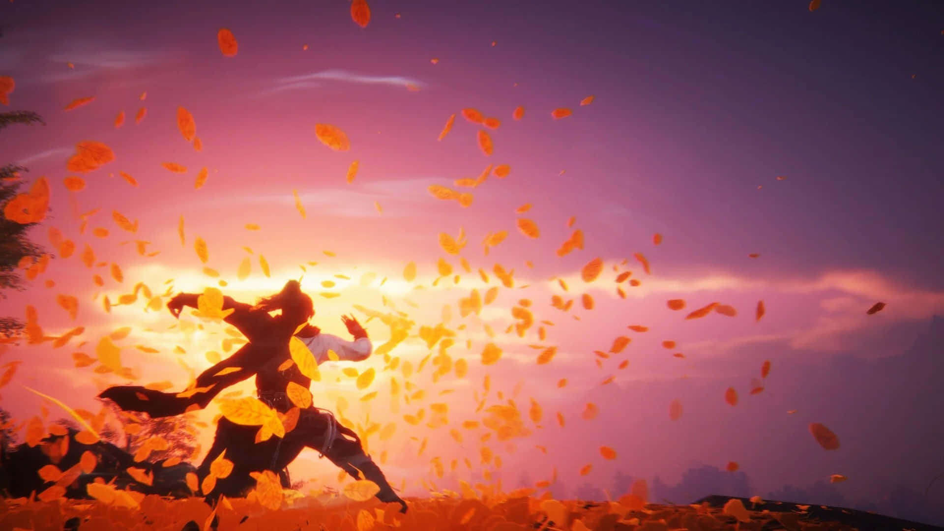 Where Winds Meet, sunset, orange leaves, Full HD Desktop Wallpaper