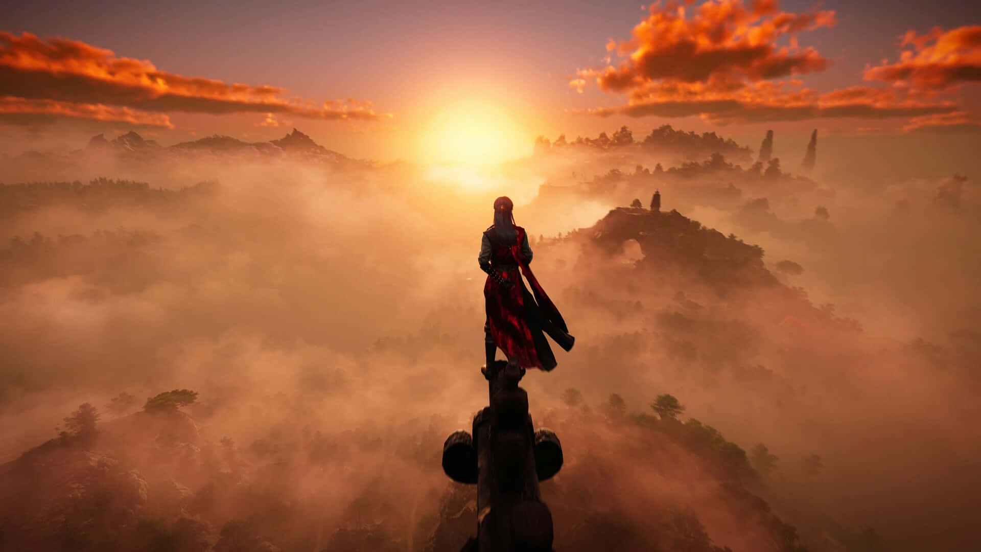 Where Winds Meet, red robes, misty mountain peak, Full HD Desktop Wallpaper