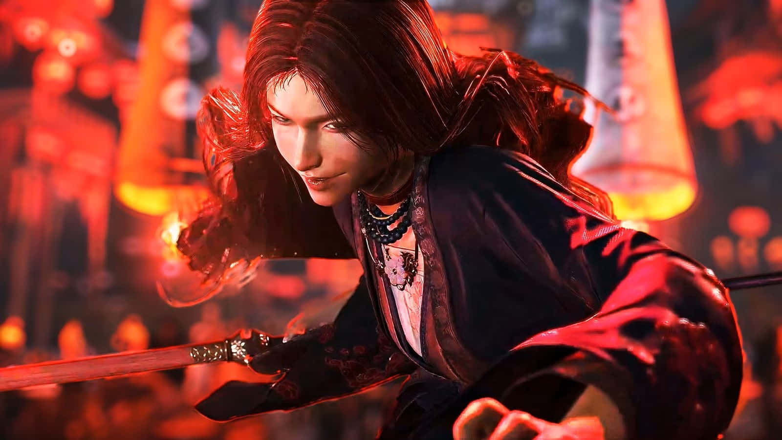 Where Winds Meet, glowing sword, fiery red lanterns, HD Desktop Wallpaper