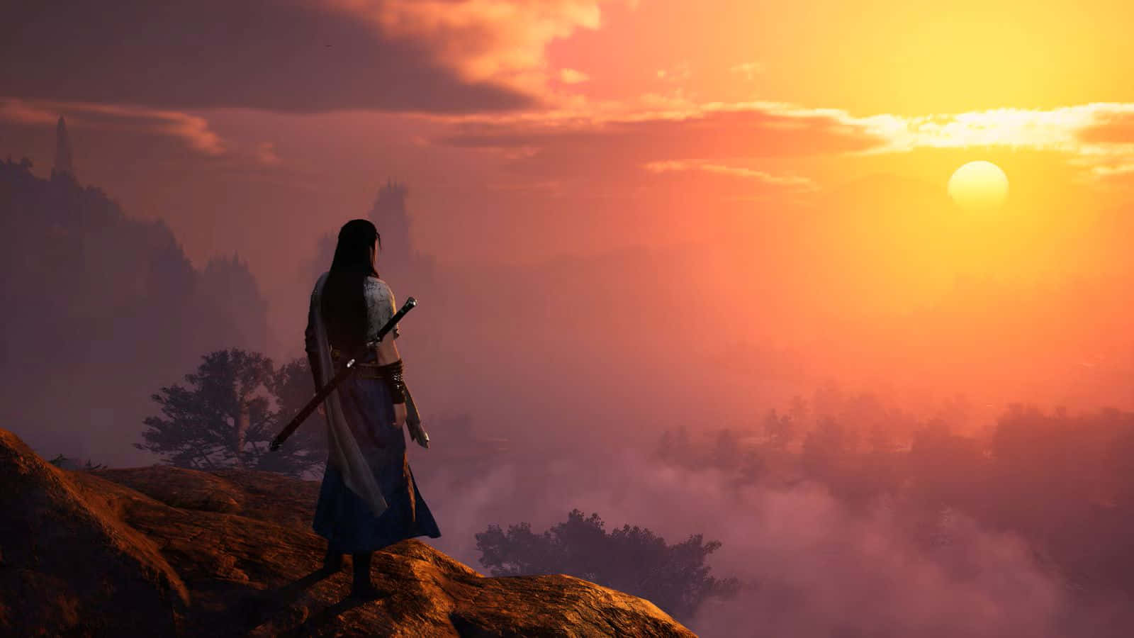 Where Winds Meet, sunset, samurai, HD Desktop Wallpaper